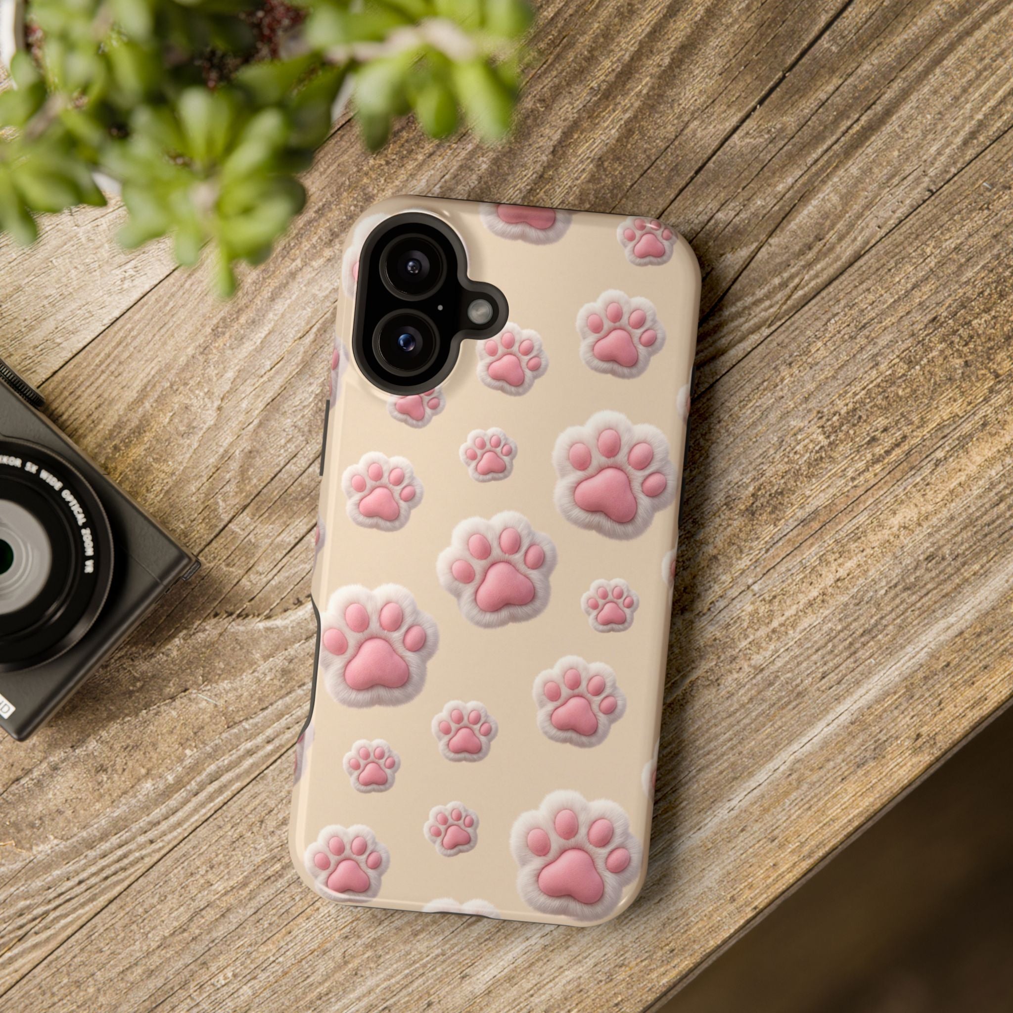 Pink Paw Print Phone Case — Impact-Resistant Wireless Charging Cover