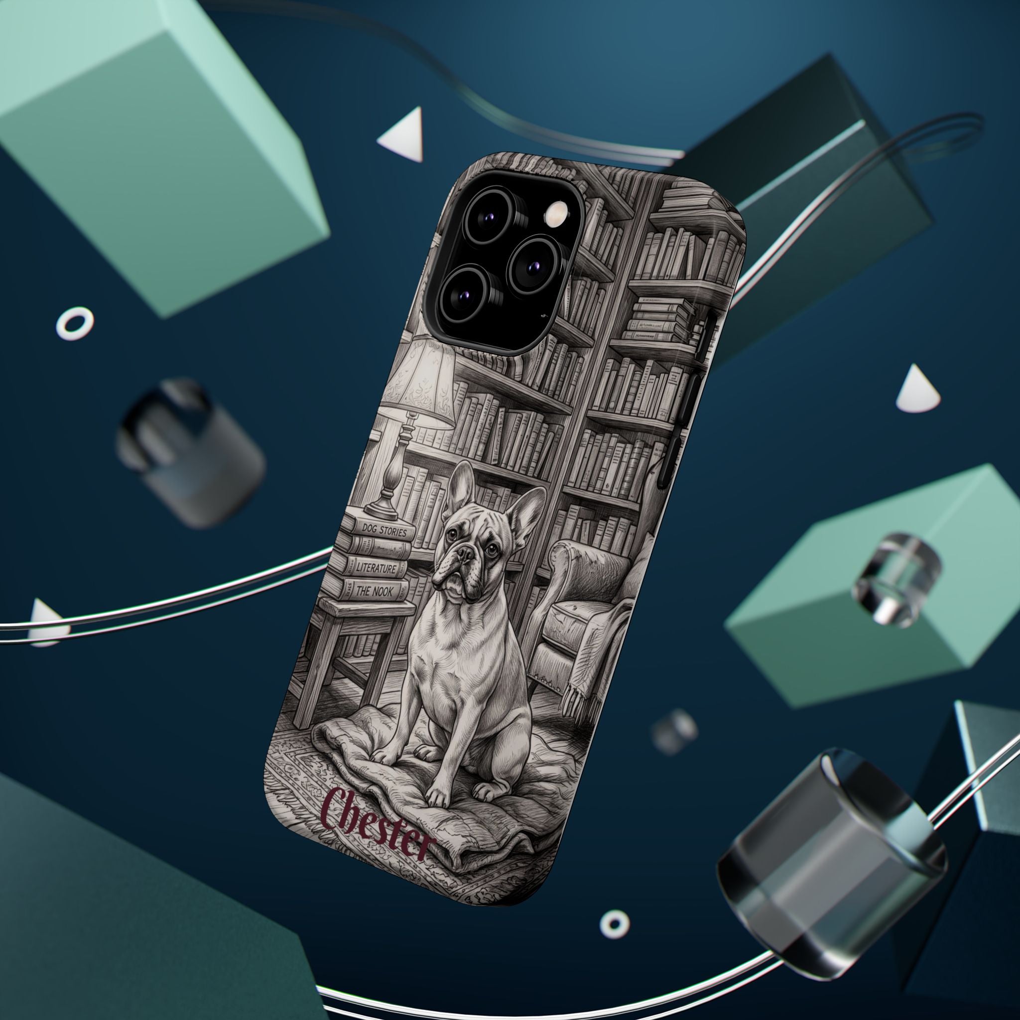 Personalized French Bulldog Library Study Phone Case — Wireless Charging Cover