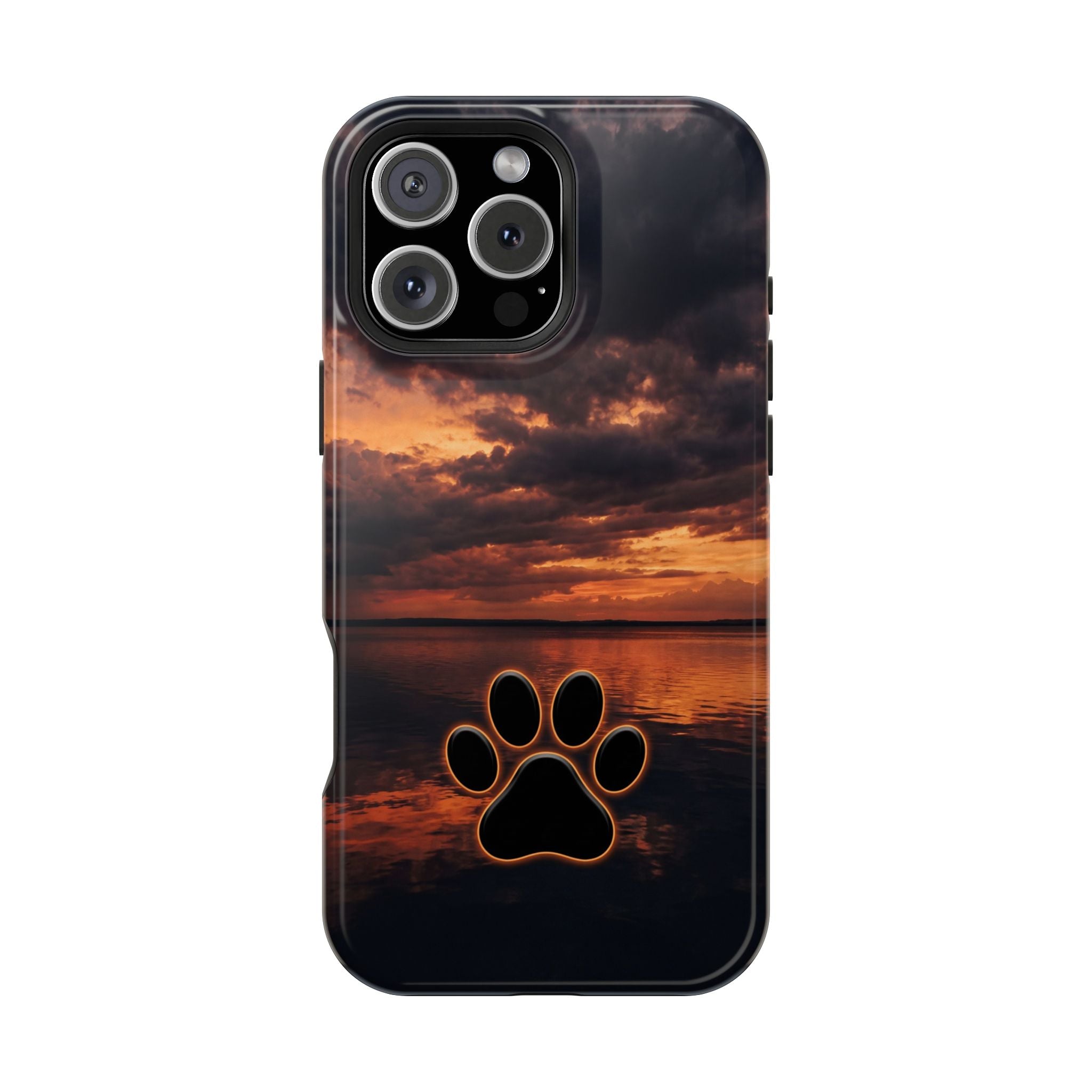 Sunset Paw Print Phone Case — Impact-Resistant Wireless Charging Cover