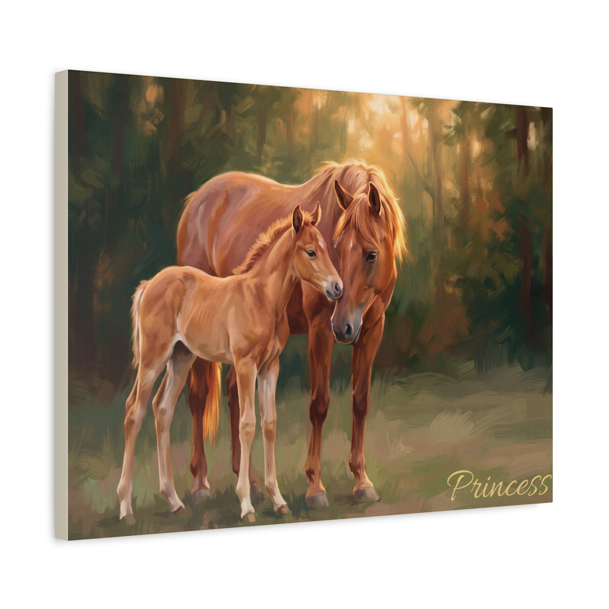 Horse Personalized Canvas | Mare and Foal Oil Painting Wall Art