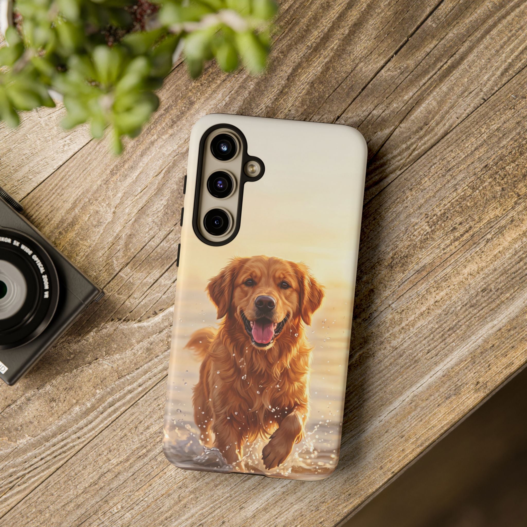 Golden Retriever Splashing in Water Phone Case | Joyful Dog at Golden Hour | iPhone & Samsung