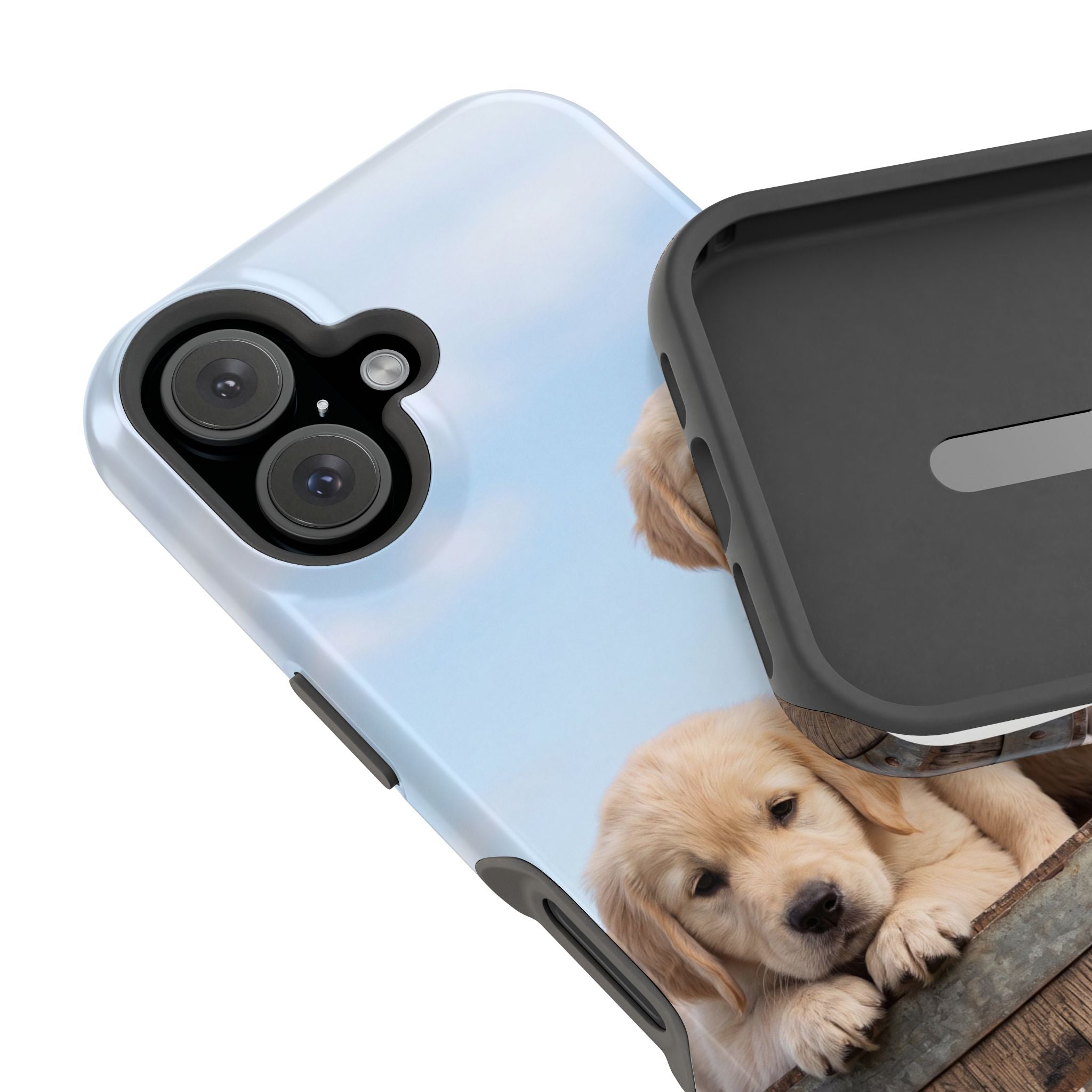 Golden Retriever Puppy Duo Phone Case — Impact-Resistant Wireless Charging Cover