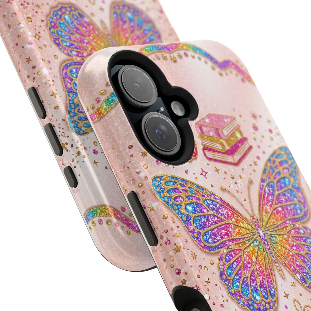 Blush Glitter Butterfly Personalized Teacher Phone Case — Wireless Charging Cover