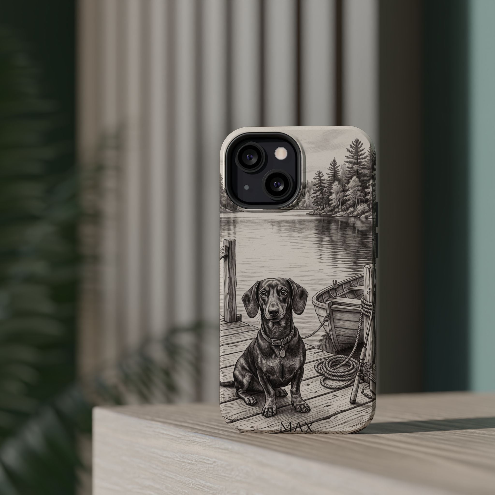 Personalized Dachshund Sunset Beach Phone Case — Wireless Charging Cover