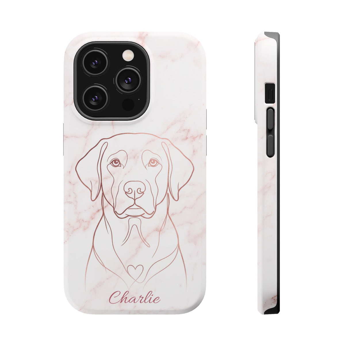 Personalized Rose Gold Marble Labrador Phone Case — Tough Magnetic Case with Wireless Charging