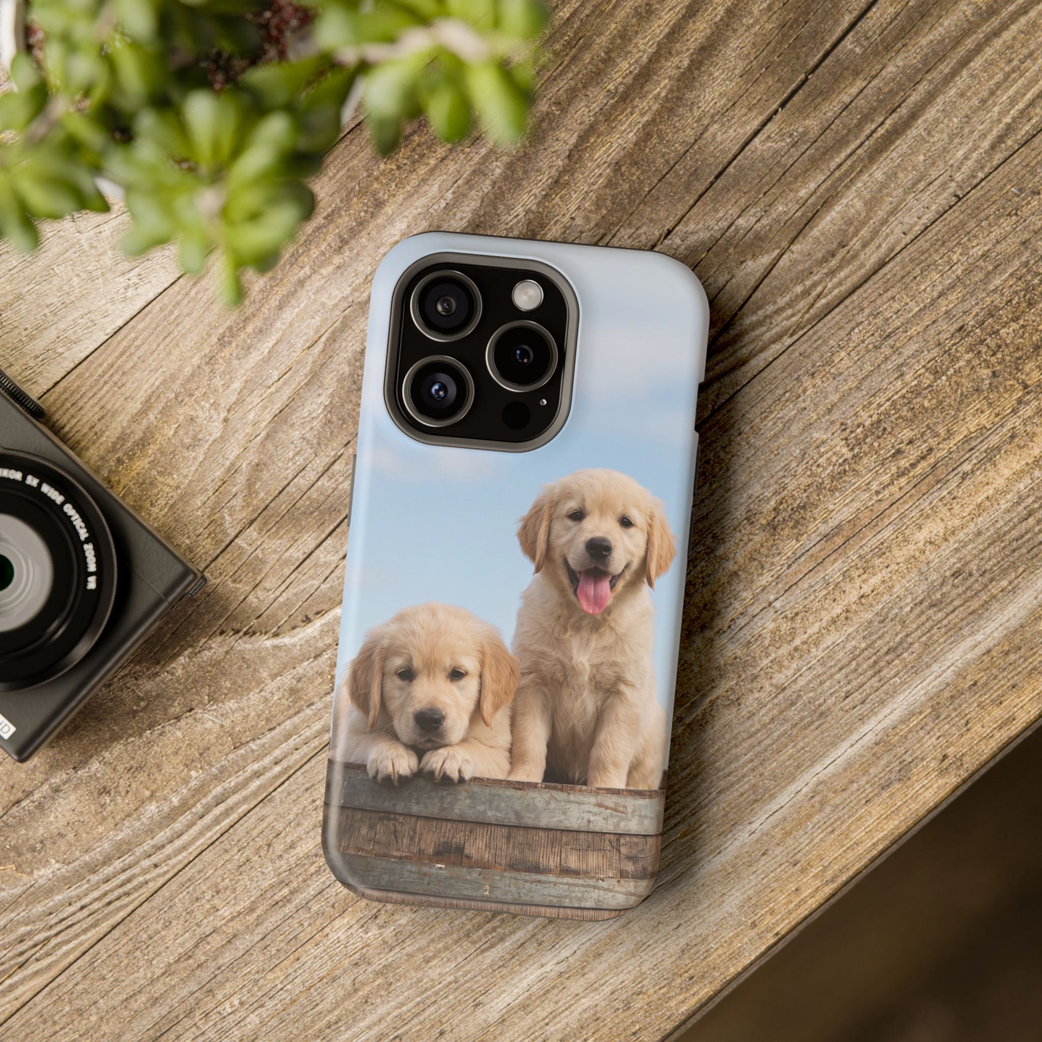 Golden Retriever Puppy Duo Phone Case — Impact-Resistant Wireless Charging Cover