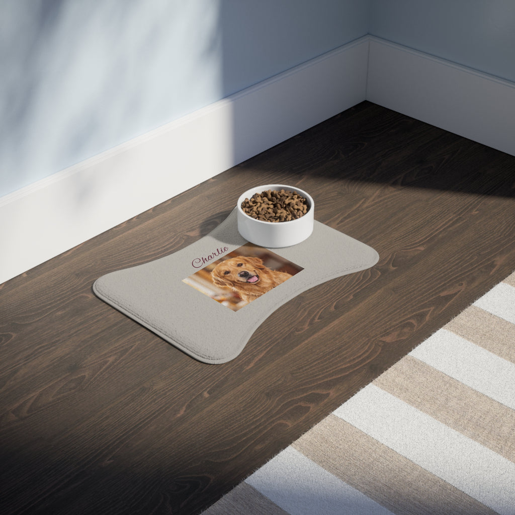 Personalized Golden Retriever Pet Feeding Mat | Custom Name & Photo Dog Placemat