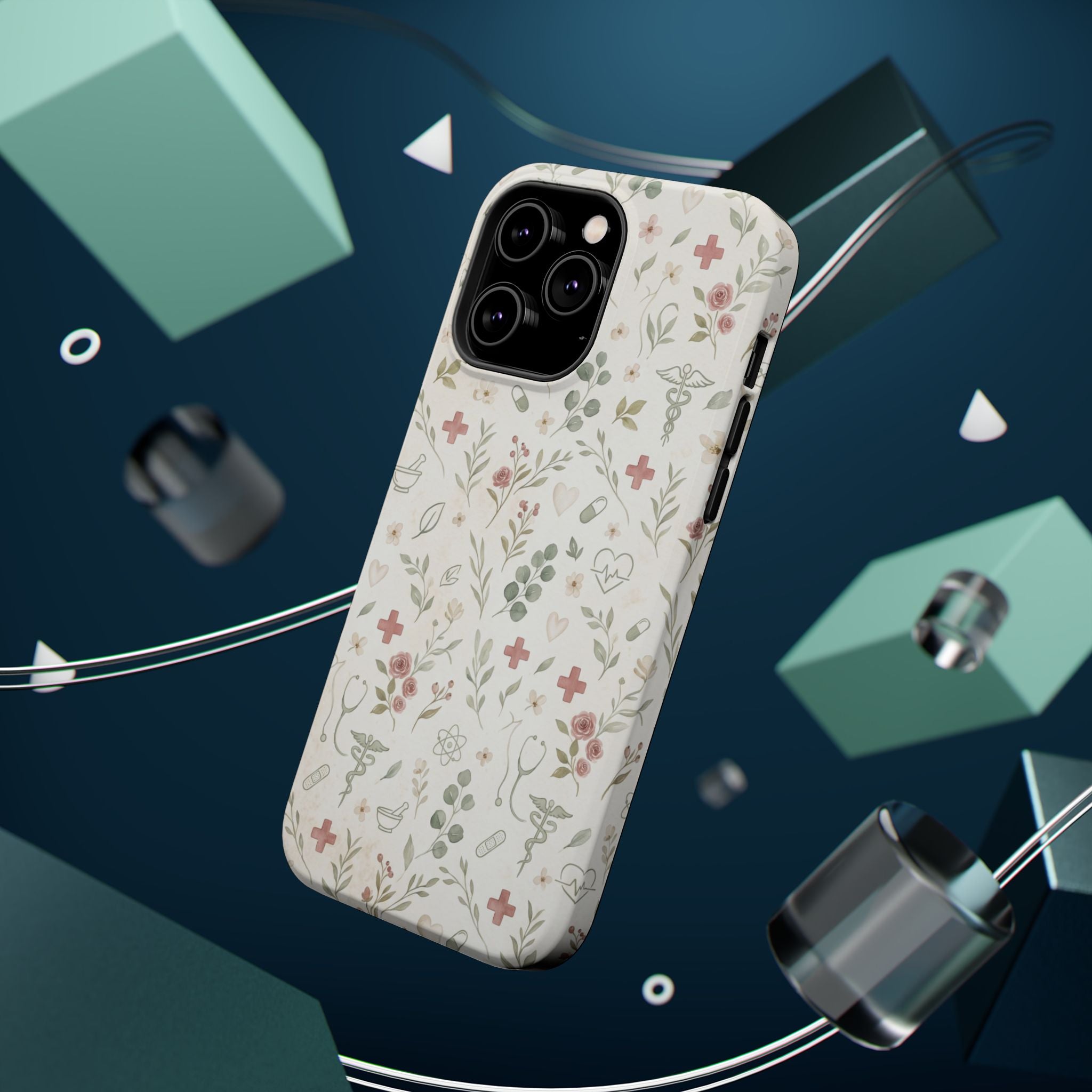 Floral Nurse Phone Case — Impact-Resistant Wireless Charging Cover