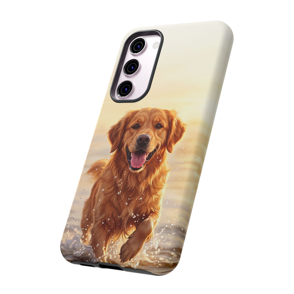 Golden Retriever Splashing in Water Phone Case | Joyful Dog at Golden Hour | iPhone & Samsung