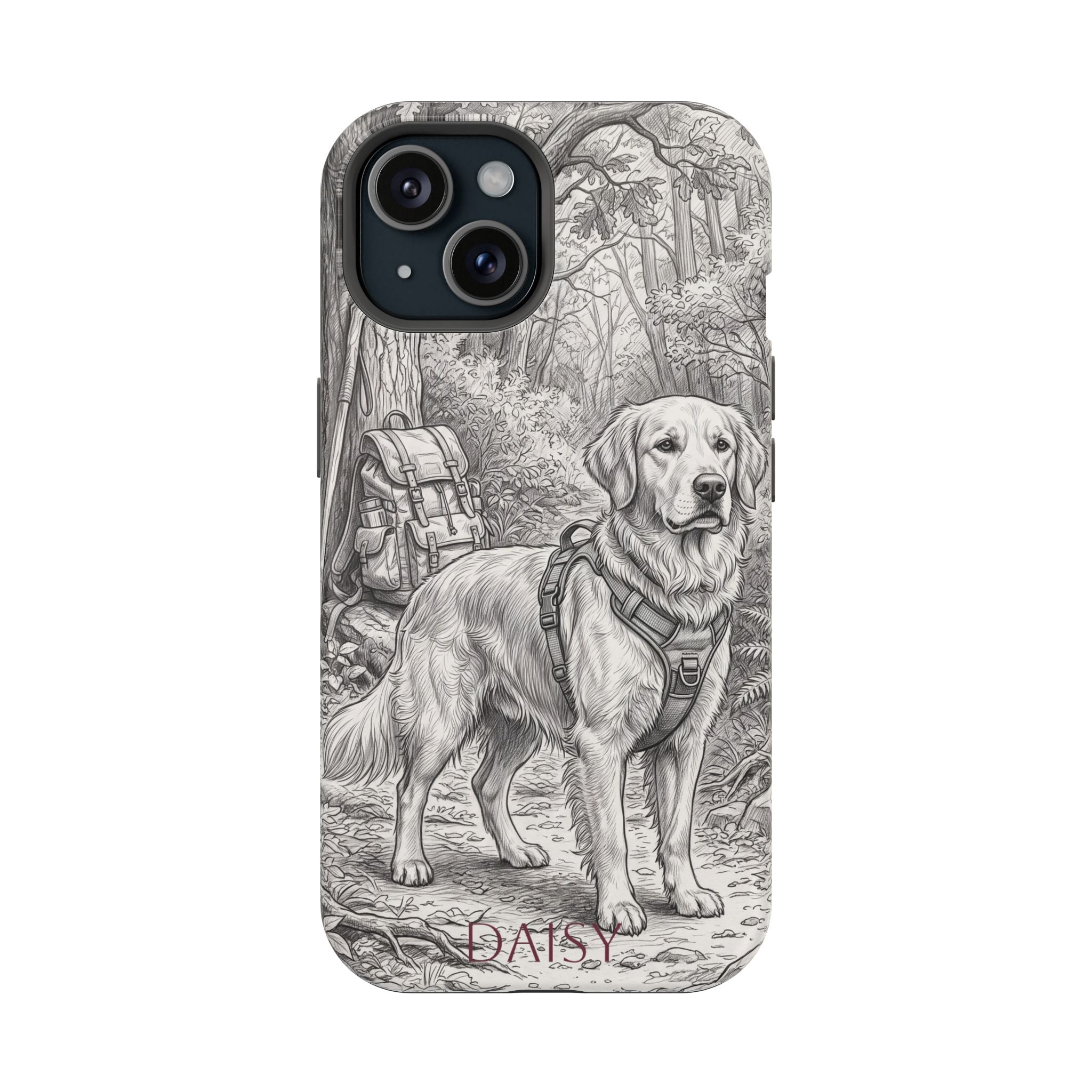Personalized Golden Retriever Woodland Trail Phone Case — Wireless Charging Cover