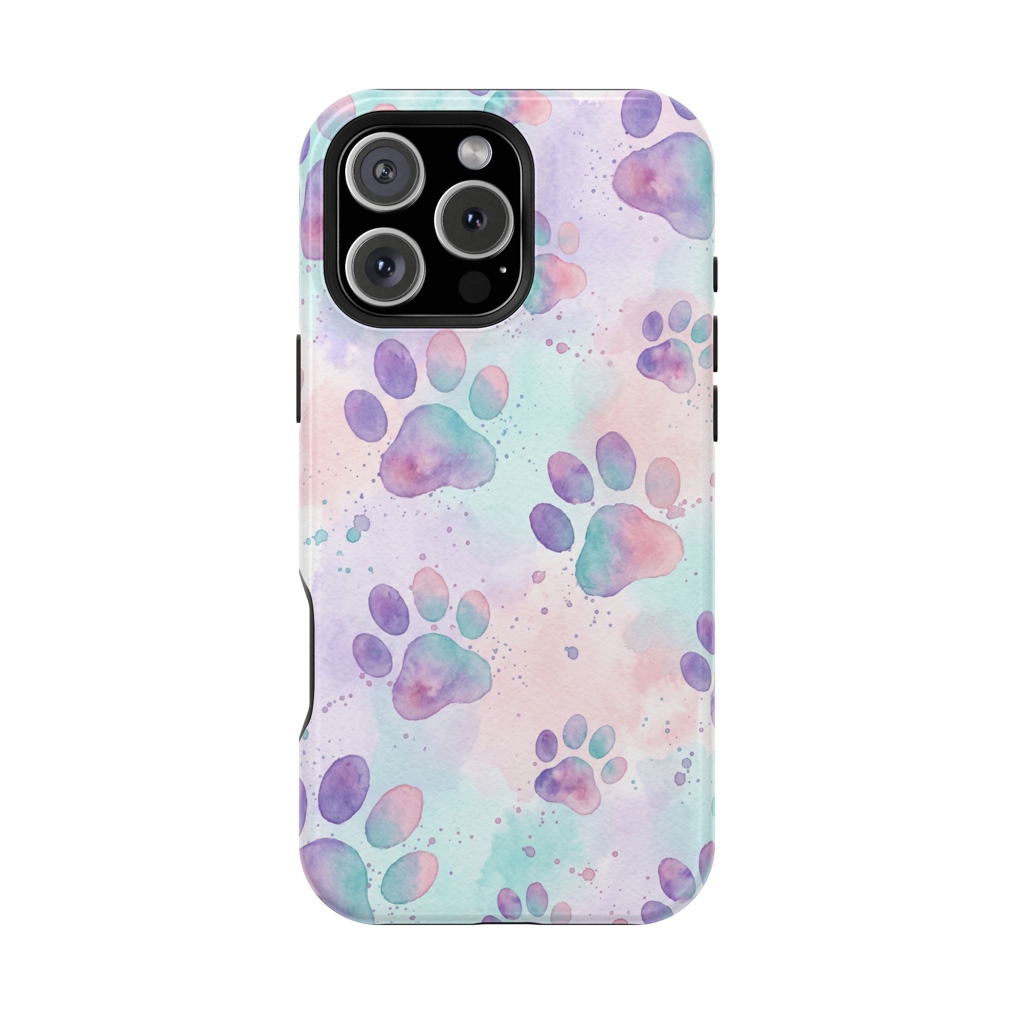 Watercolor Paw Print Phone Case — Impact-Resistant Wireless Charging Cover
