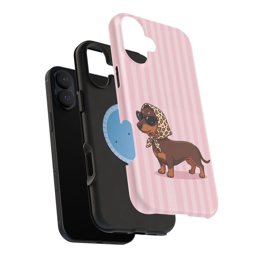 Preppy Dachshund Phone Case — Impact-Resistant Wireless Charging Cover