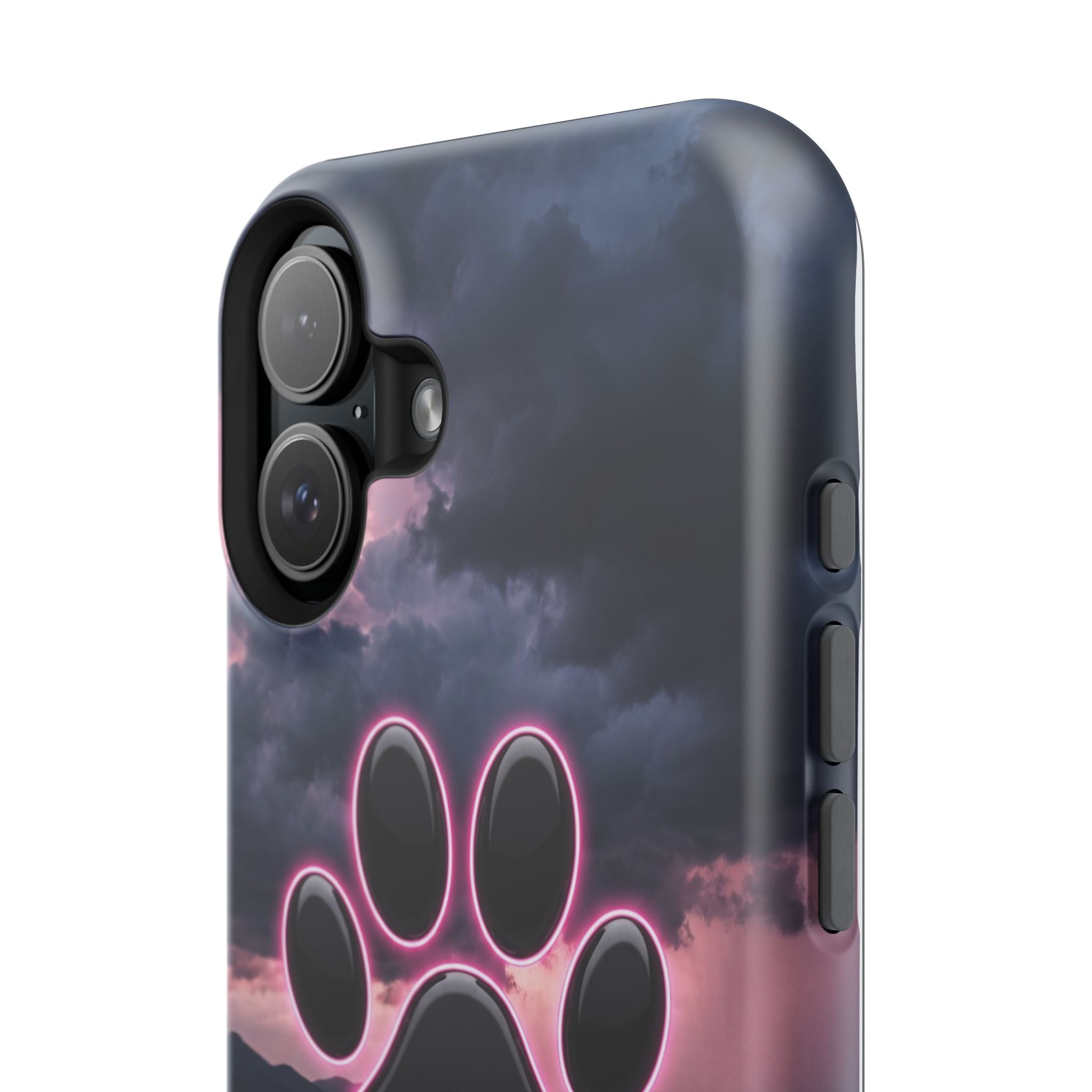 Neon Paw Print Phone Case — Impact-Resistant Wireless Charging Cover