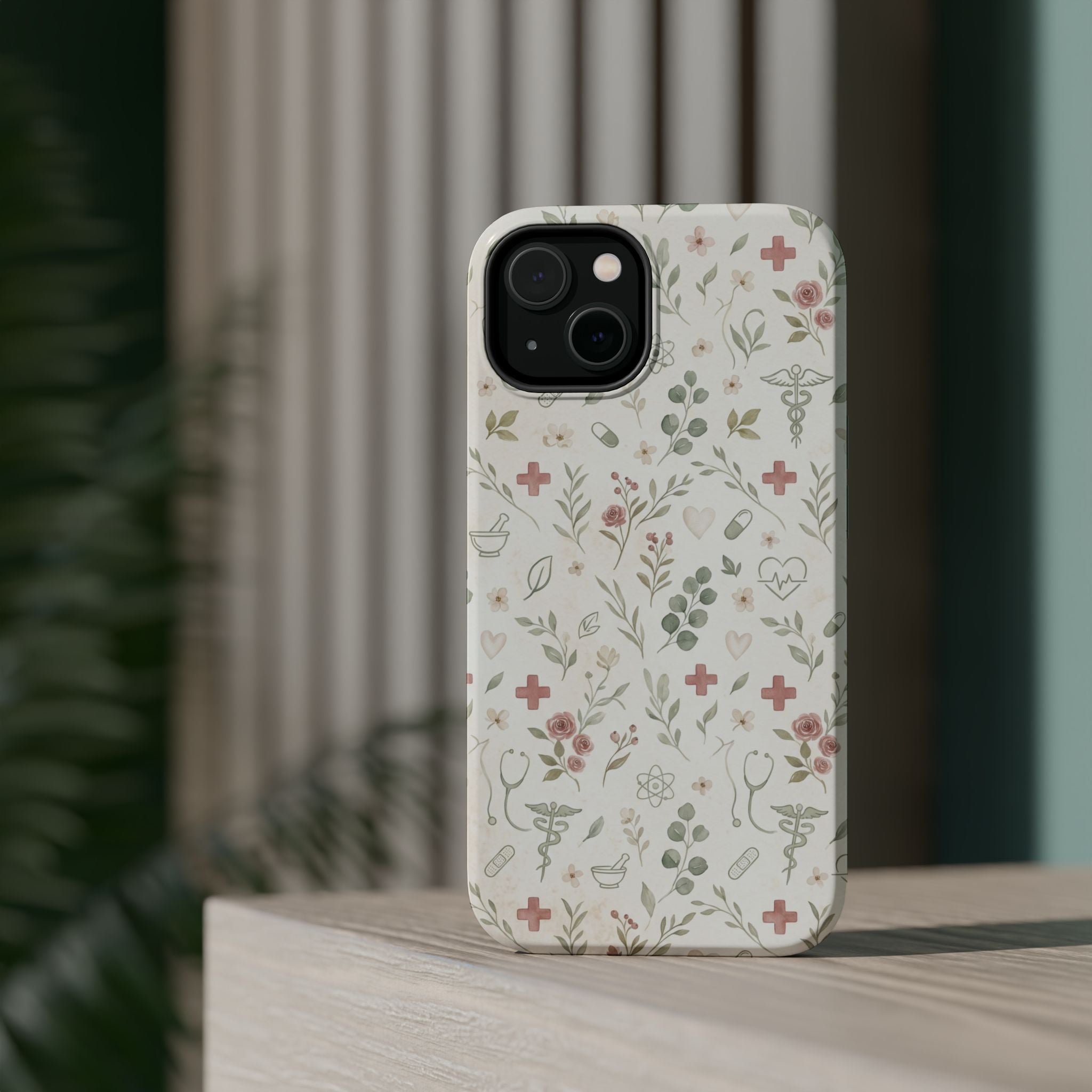 Floral Nurse Phone Case — Impact-Resistant Wireless Charging Cover