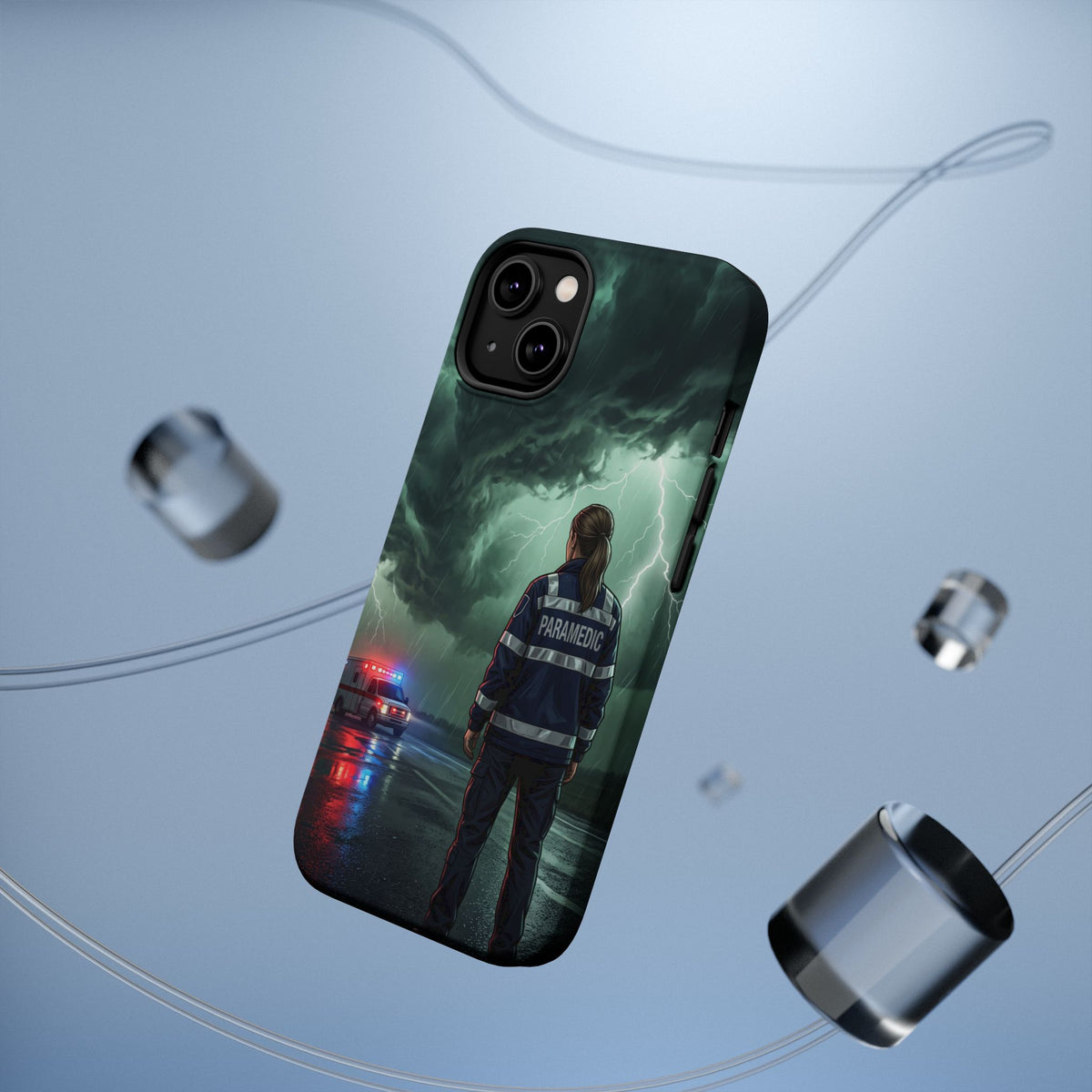 Female Paramedic Green Storm Phone Case — Magnetic Wireless Charging Cover