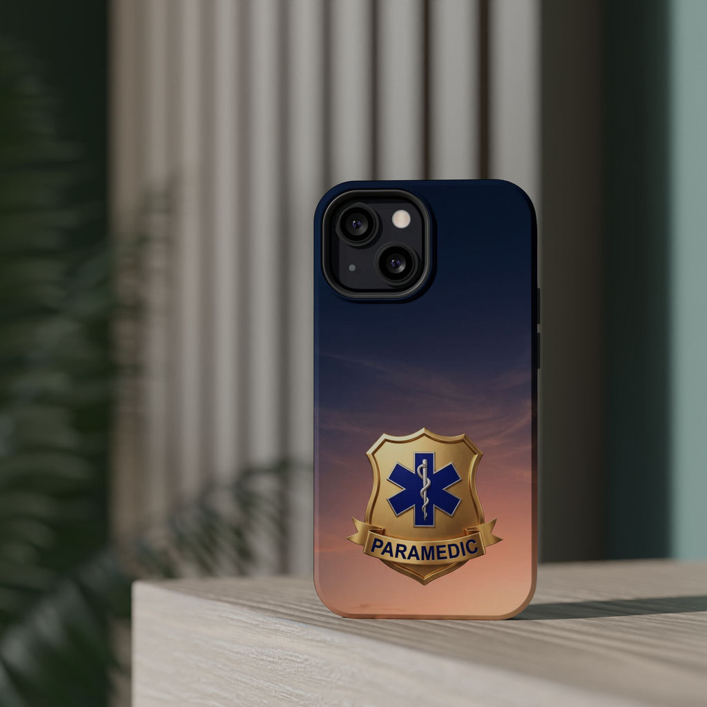 Gold Paramedic Badge Sunset Sky Phone Case — Magnetic Wireless Charging Cover