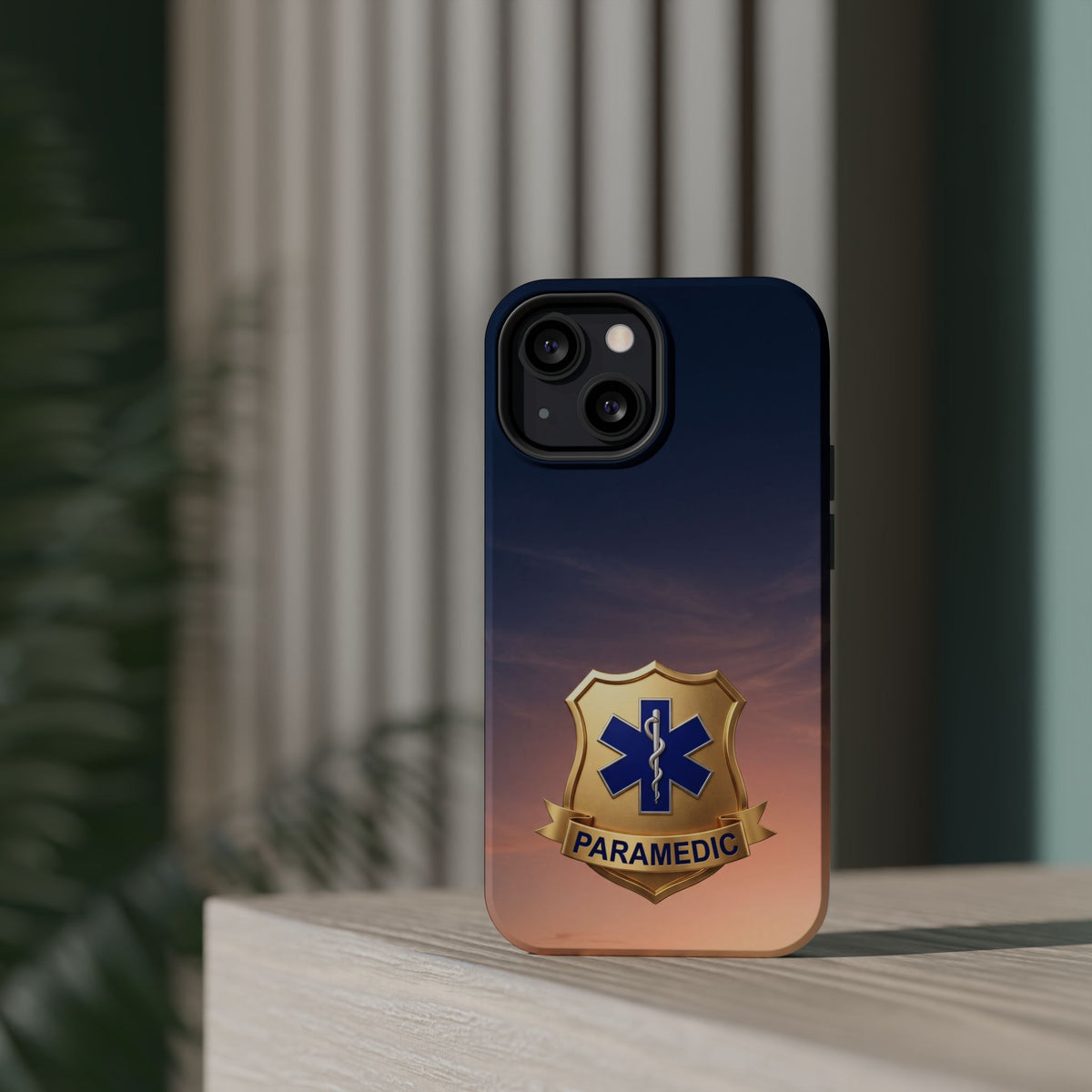 Gold Paramedic Badge Sunset Sky Phone Case — Magnetic Wireless Charging Cover