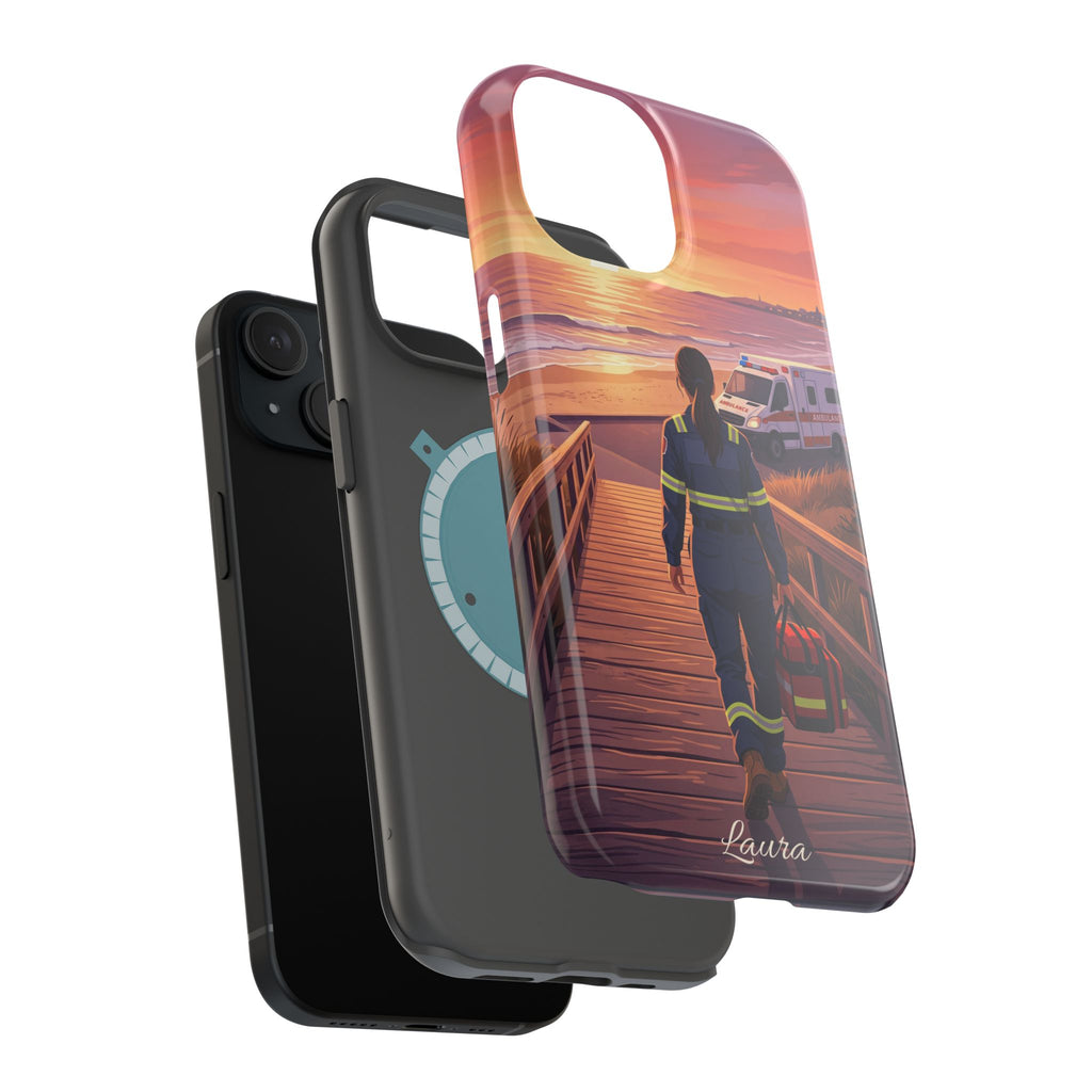 Sunset Boardwalk Personalized Paramedic Phone Case — Wireless Charging Cover