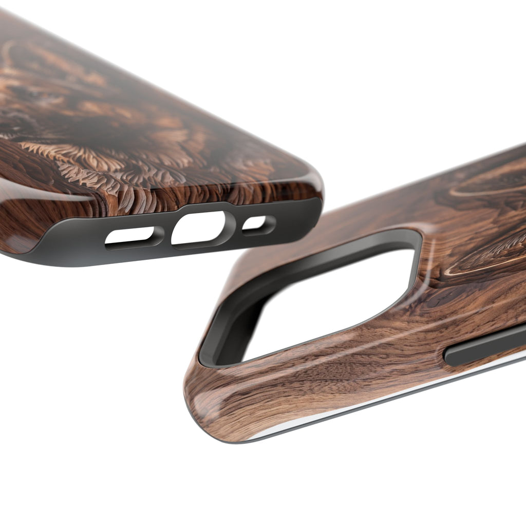 German Shepherd Phone Case | Carved Walnut Art — Tough Magnetic Case with Wireless Charging