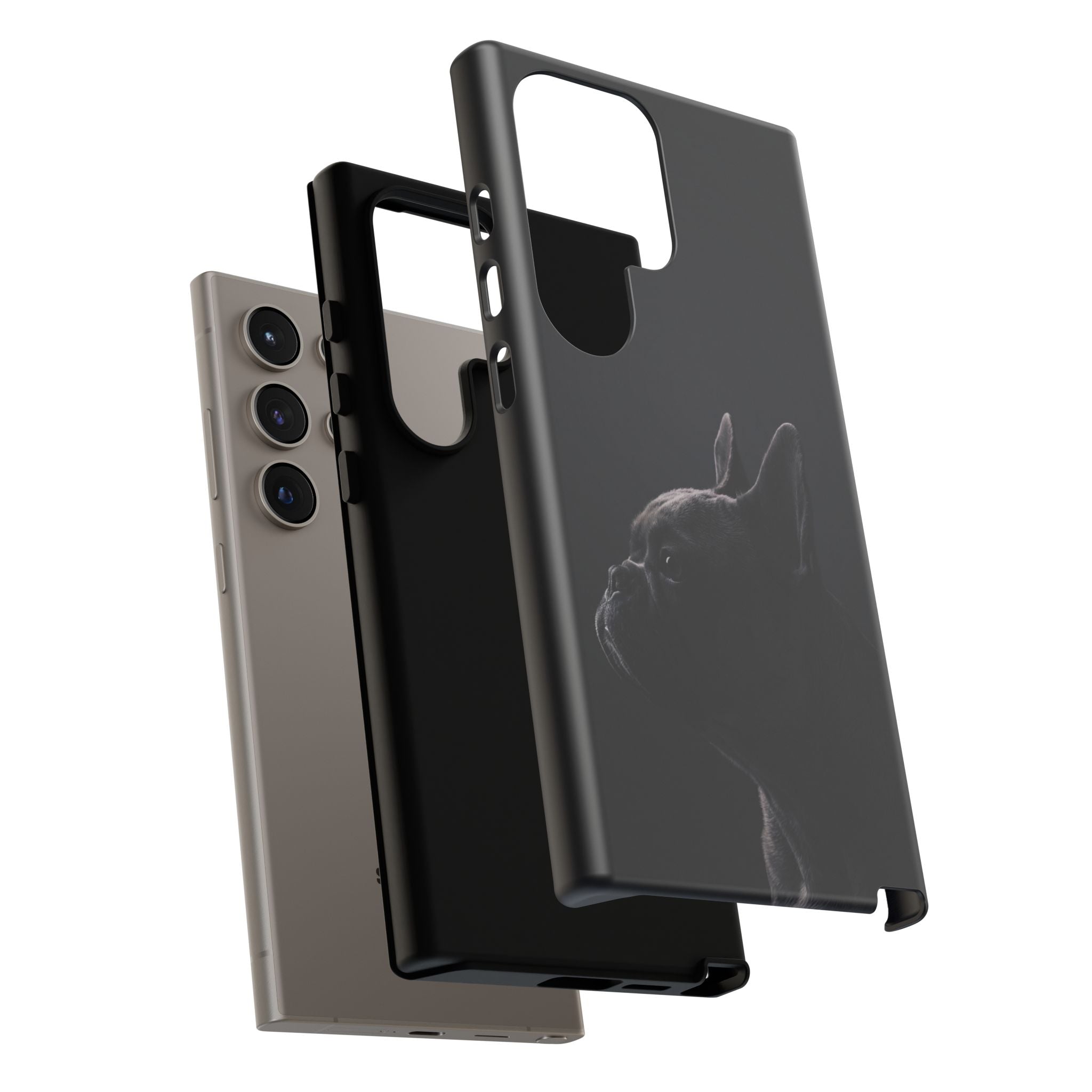 Silhouette French Bulldog Phone Case | Minimalist Black-on-Black Frenchie Profile | iPhone & Samsung