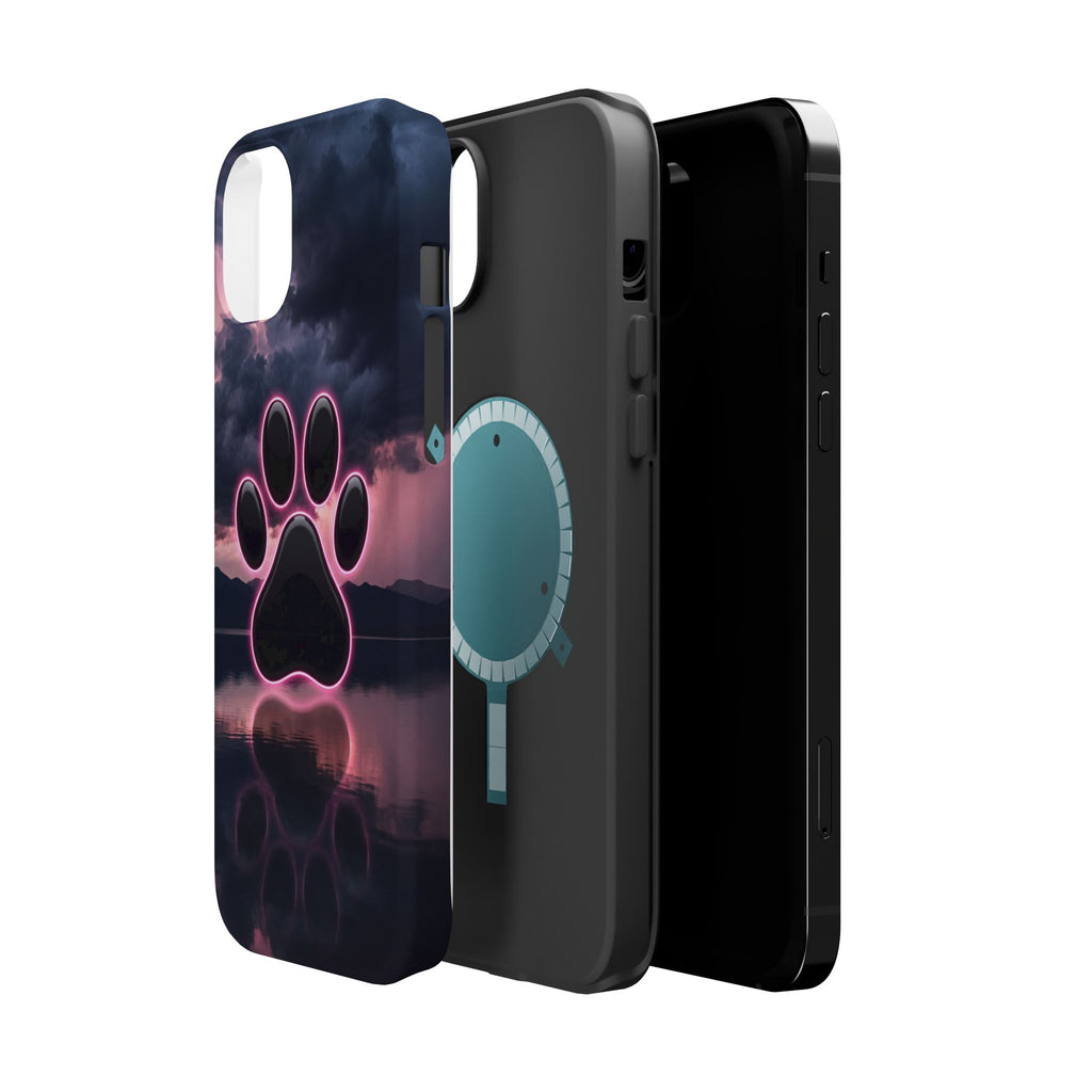 Neon Paw Print Phone Case — Impact-Resistant Wireless Charging Cover