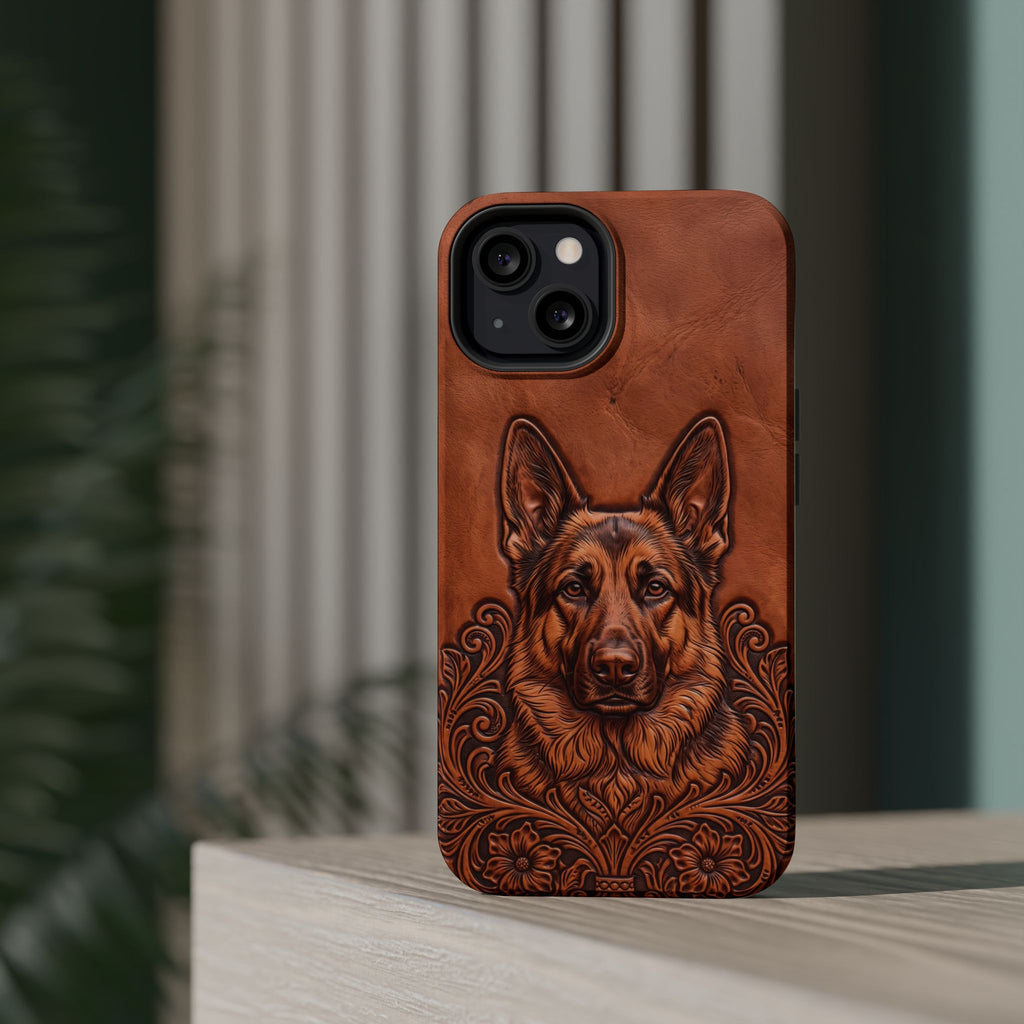 German Shepherd Phone Case | Western Tooled Art — Tough Magnetic Case with Wireless Charging