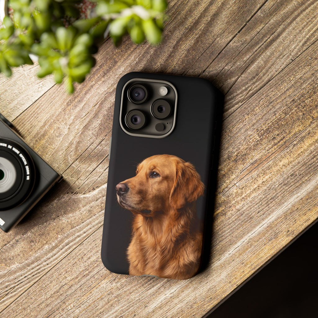 Golden Retriever Portrait Phone Case | Realistic Dog Photo on Black Background | iPhone & Samsung