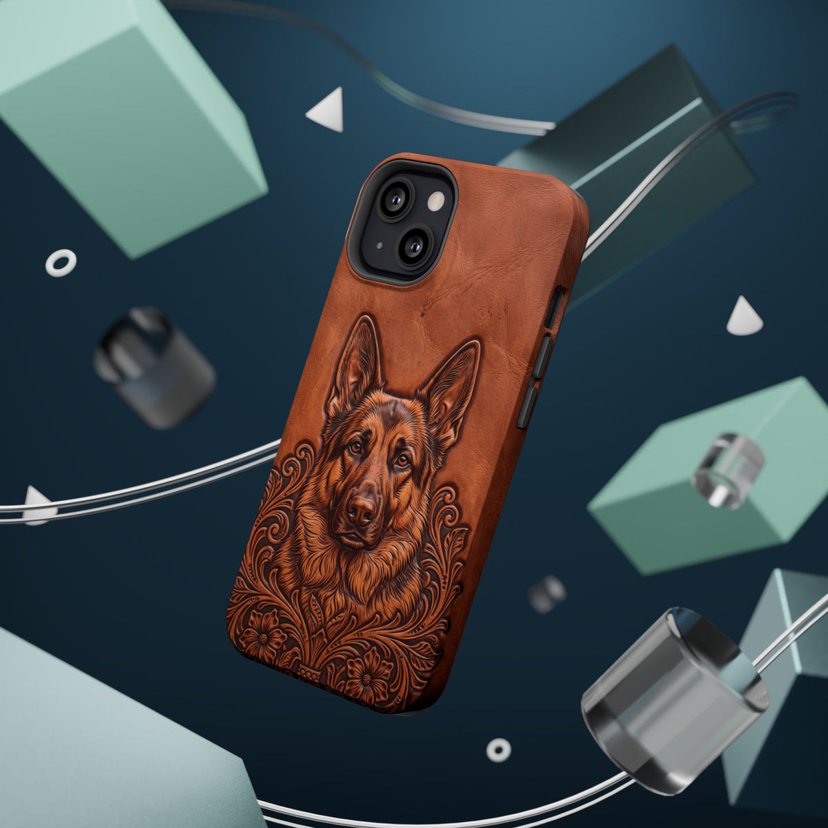 German Shepherd Phone Case | Western Tooled Art — Tough Magnetic Case with Wireless Charging