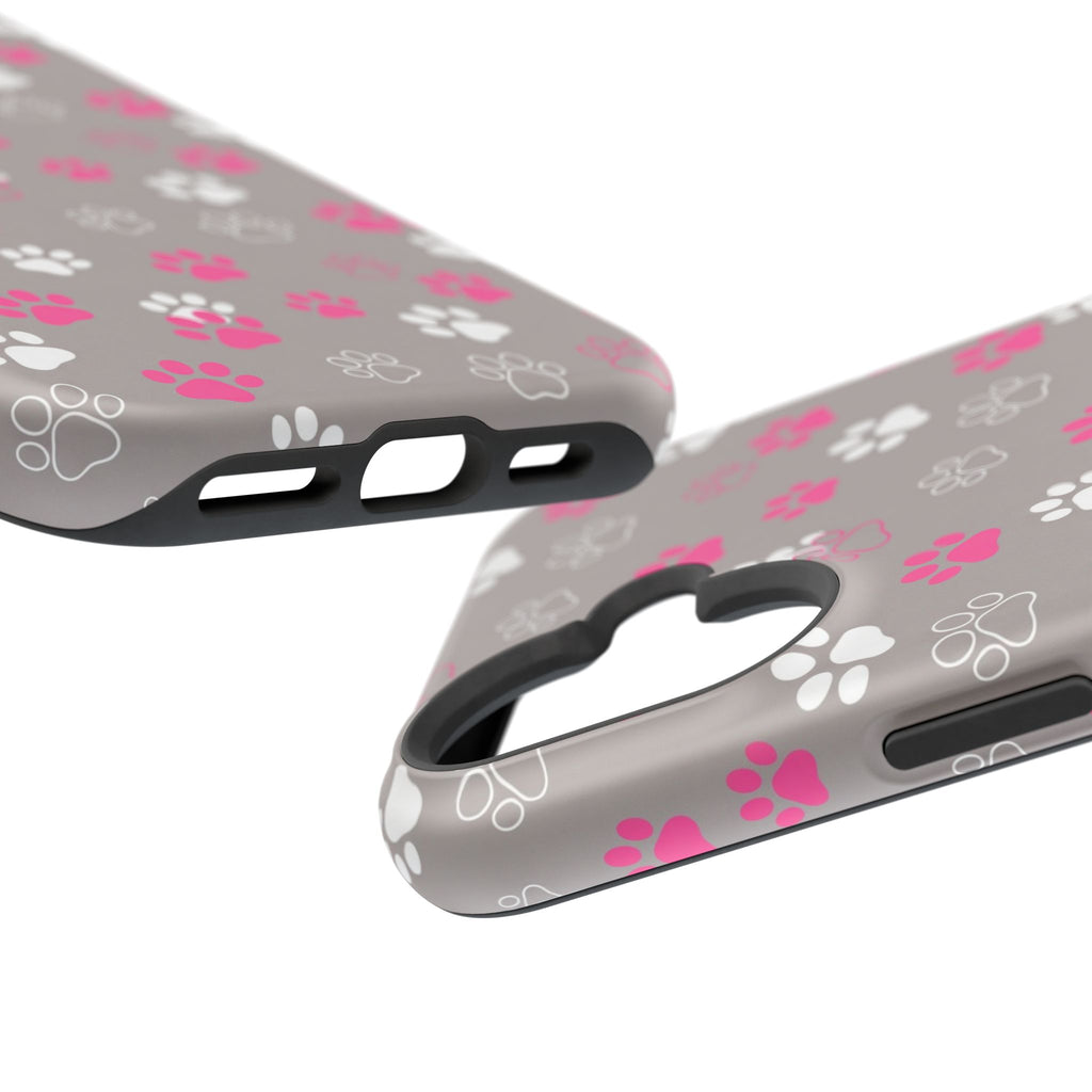 Pink & White Paw Print Phone Case — Impact-Resistant Wireless Charging Cover