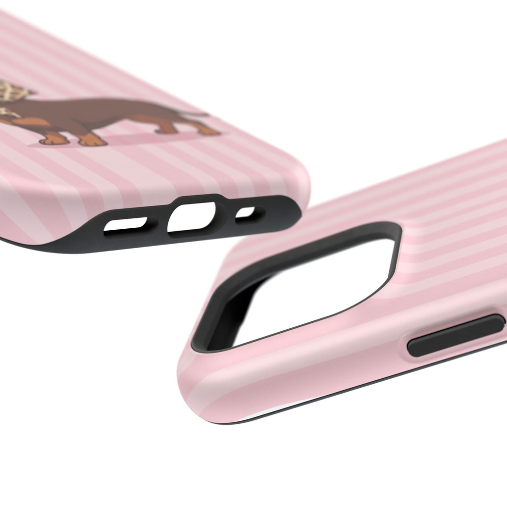 Glam Dachshund Phone Case | Cute Sausage Dog in Leopard Scarf & Sunglasses | Pink Stripe Case for iPhone & Samsung