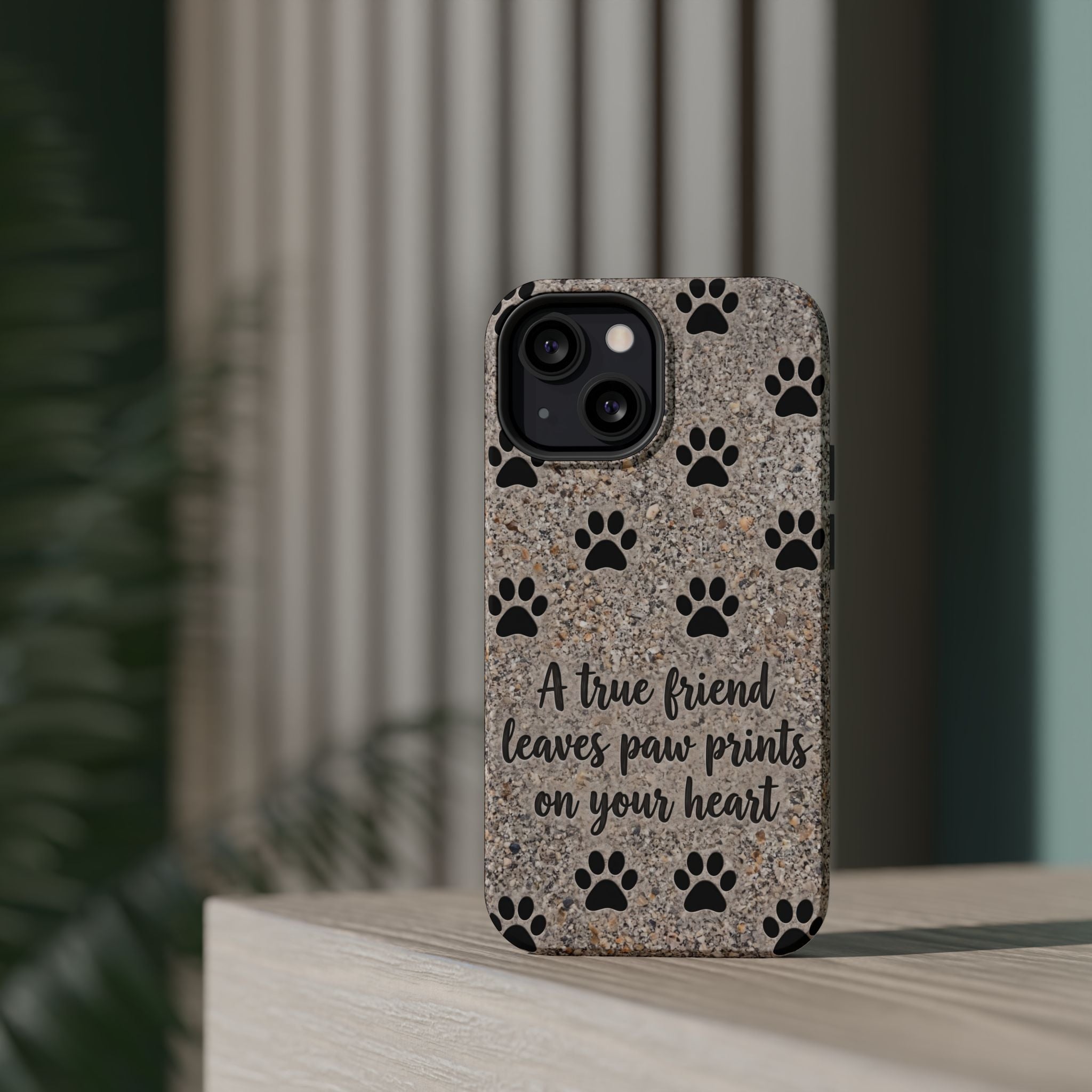 "A True Friend Leaves Paw Prints On Your Heart" Phone Case | Sentimental Stone-Texture Dog Paw Print Case | iPhone & Samsung