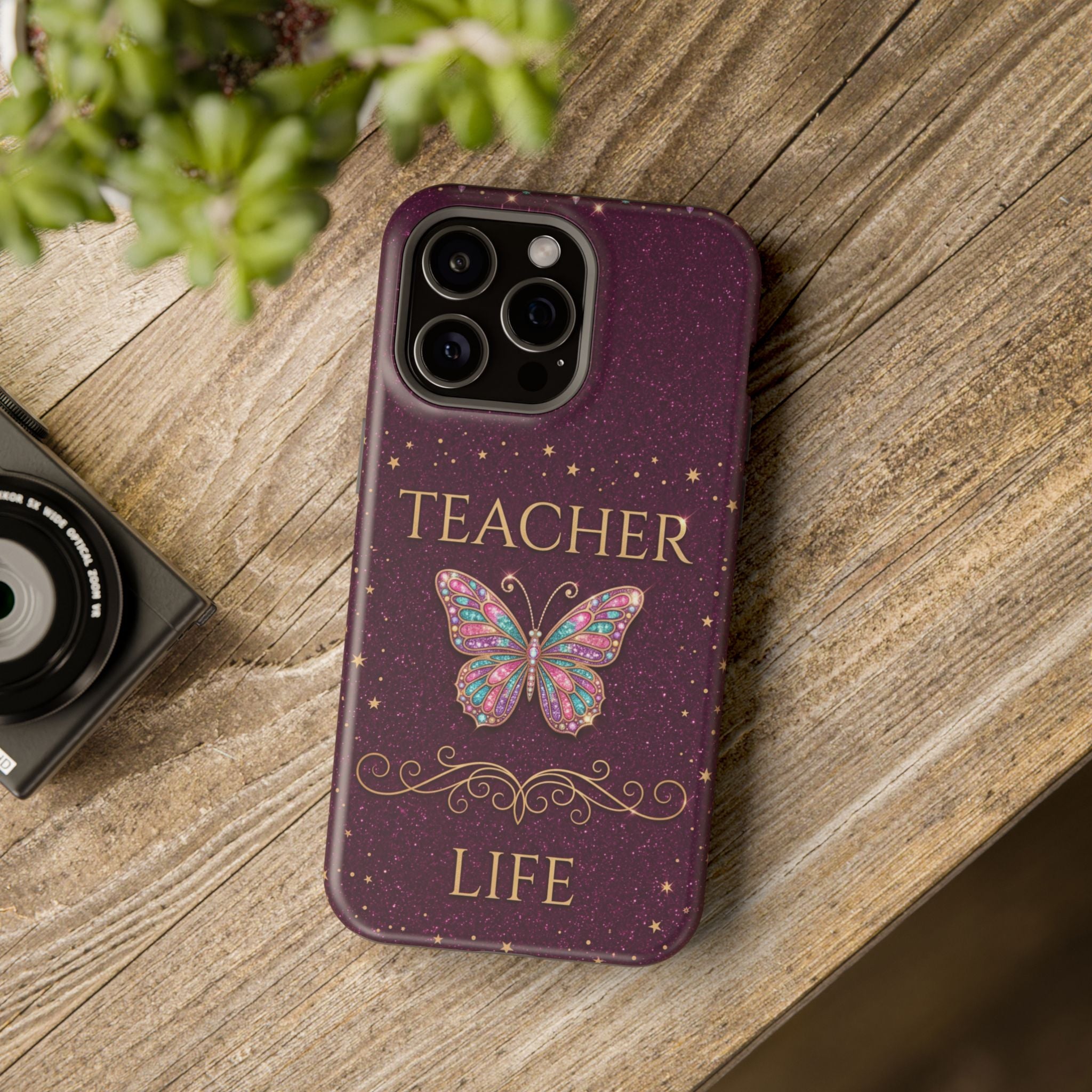 Teacher Life Glitter Butterfly Phone Case — Wireless Charging Cover