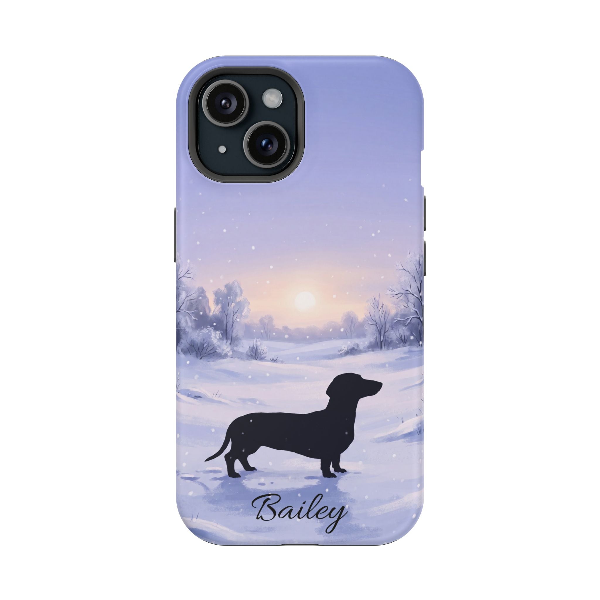 Personalized Dachshund Winter Snow Phone Case — Wireless Charging Cover