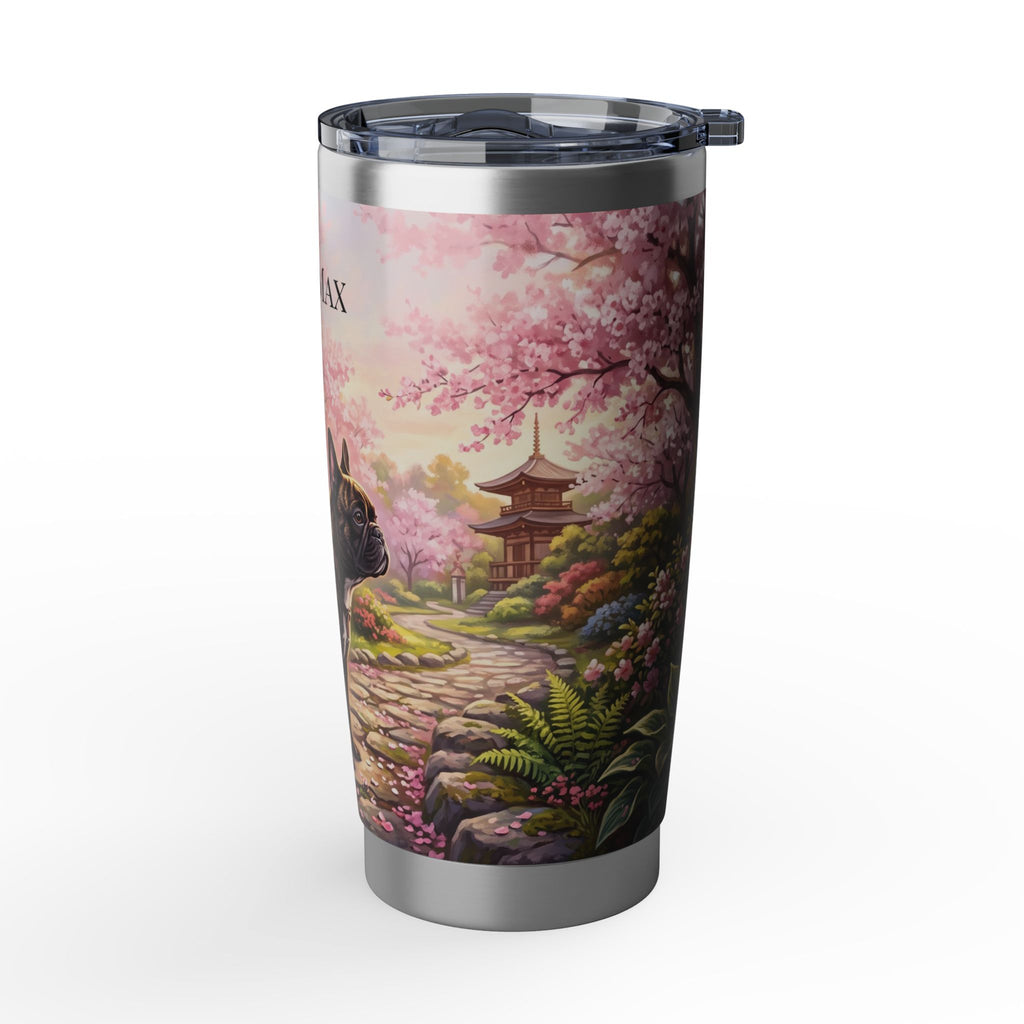 Personalized Frenchie Tumbler – French Bulldog Cherry Blossom Travel Mug, Custom Name Gift