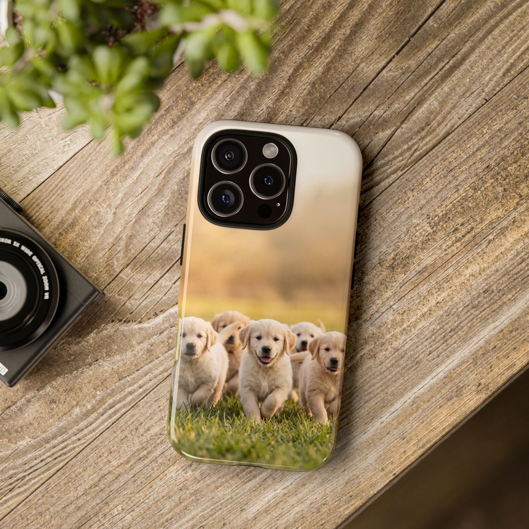 Golden Retriever Puppies Phone Case | Playful Puppy Pack Running in Grass | iPhone & Samsung