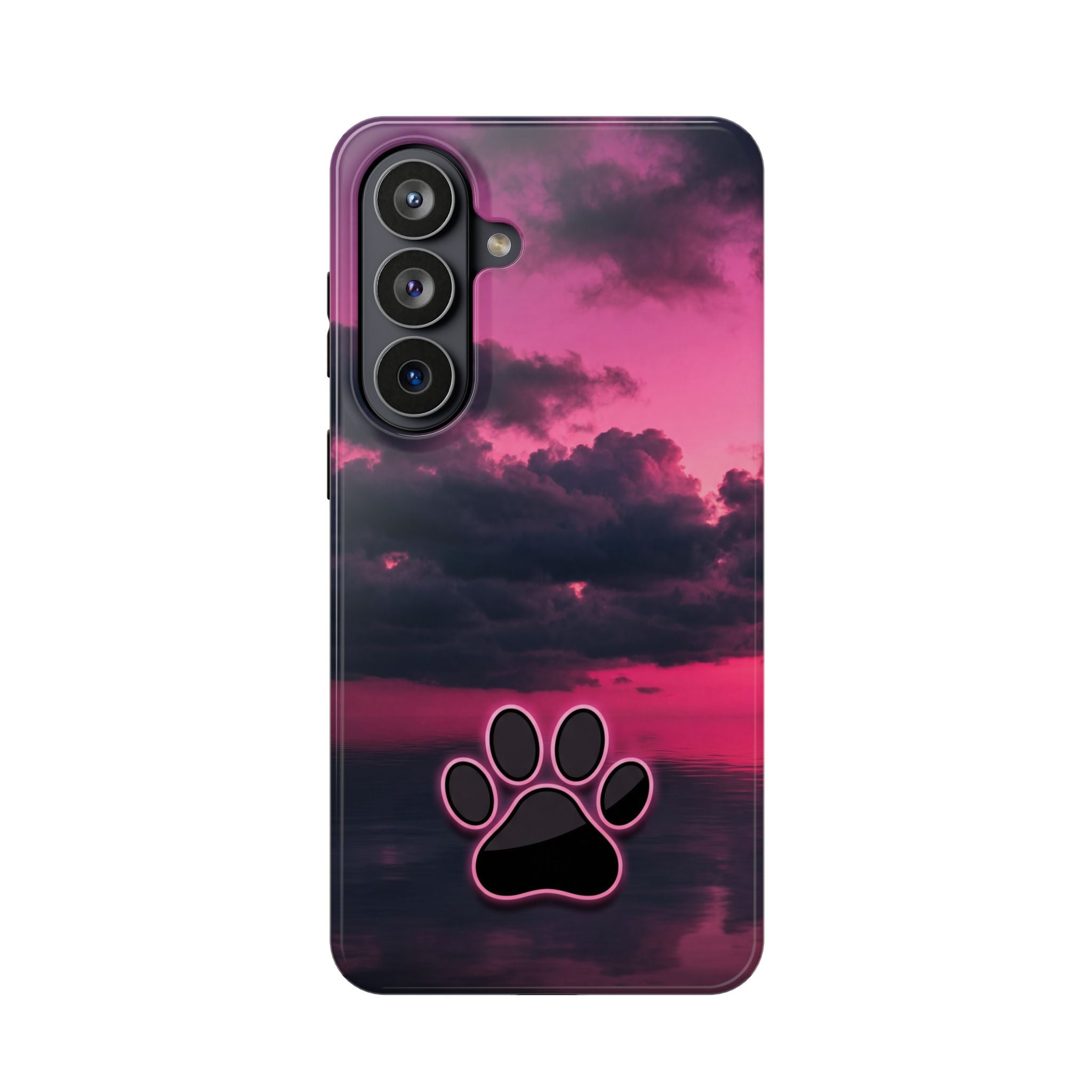 Pink Sky Paw Print Phone Case — Impact-Resistant Wireless Charging Cover