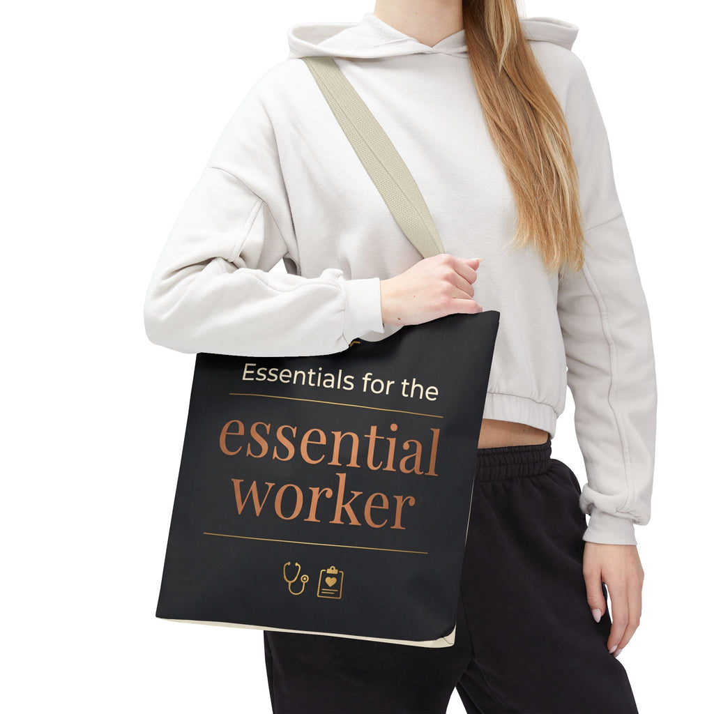 Essentials for the Essential Worker Tote | Healthcare Worker Gift Tote Bag | Nurse Doctor Appreciation Gift | Premium Polyester Carry-All