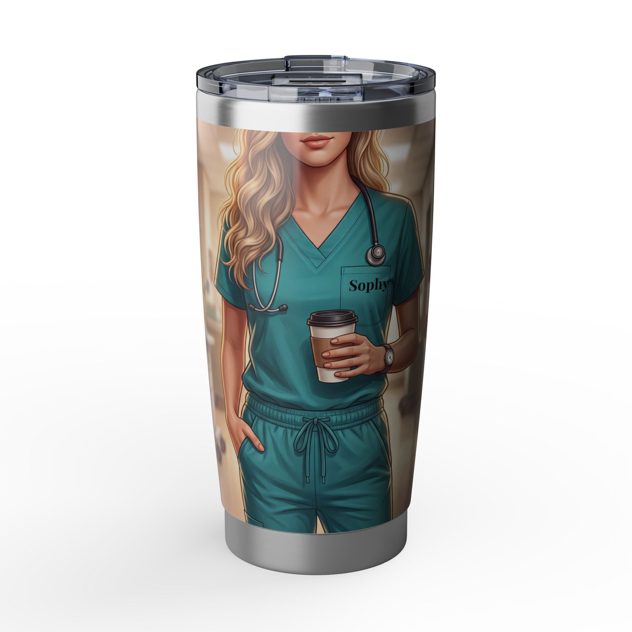 Personalized Realistic Nurse Tumbler – Custom Name Teal Scrubs 20oz