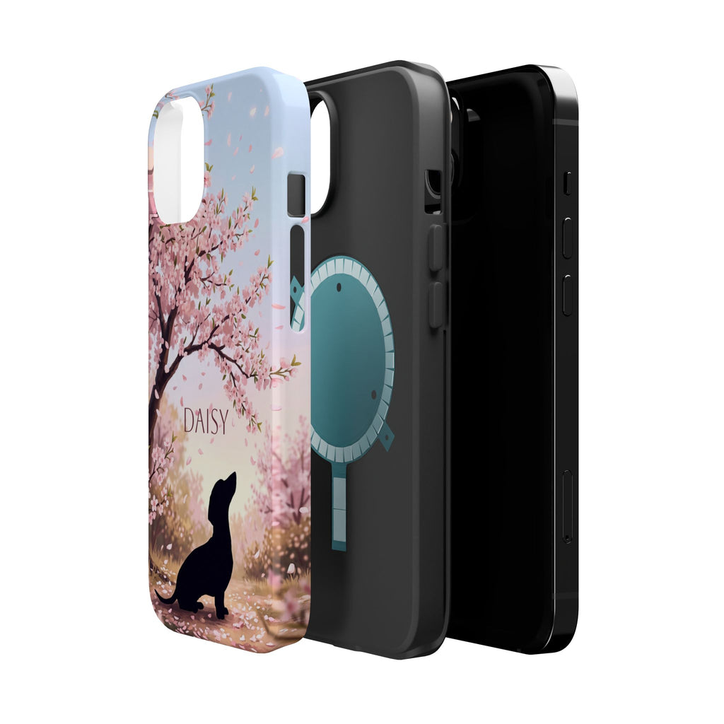 Personalized Dachshund Cherry Blossom Phone Case — Wireless Charging Cover