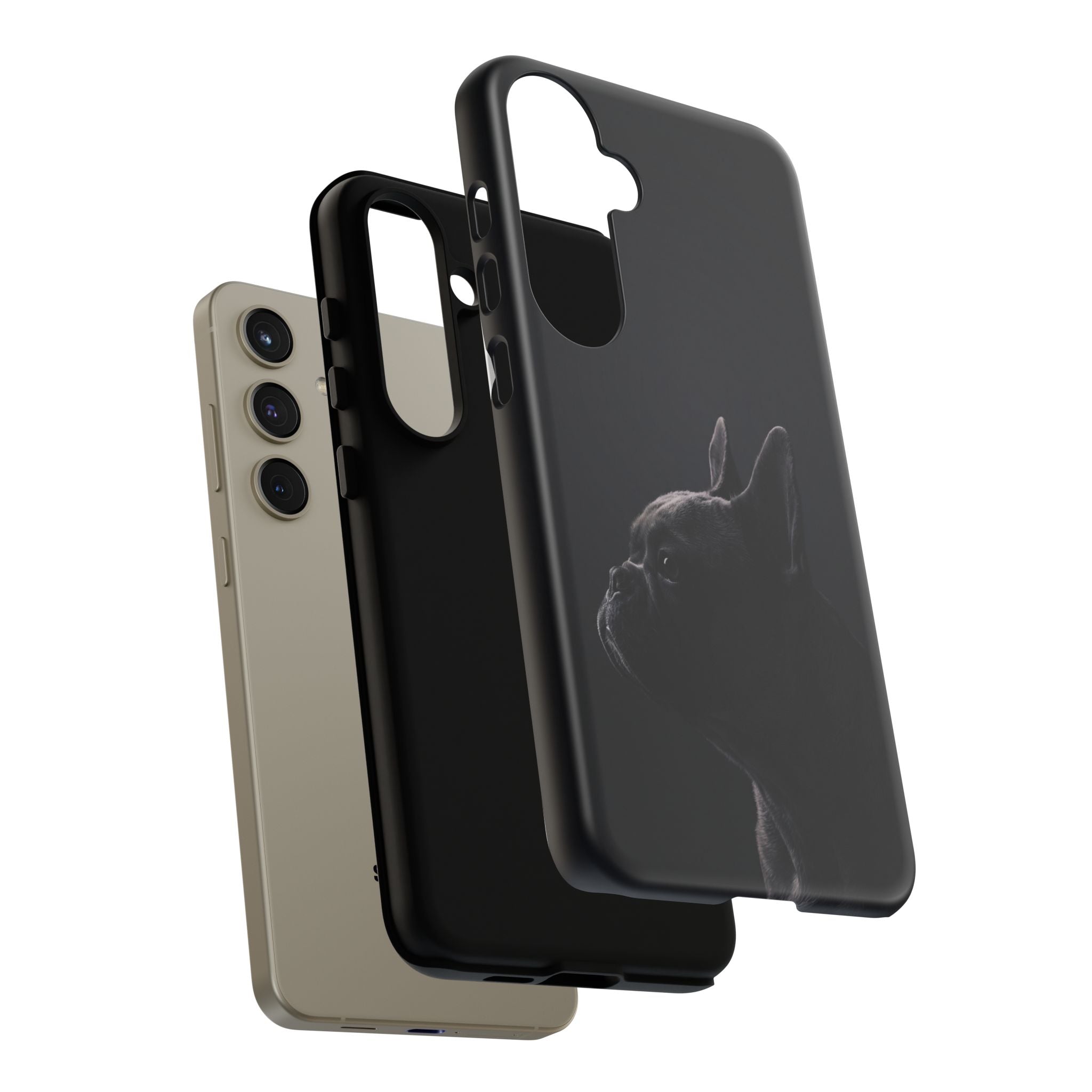 Silhouette French Bulldog Phone Case | Minimalist Black-on-Black Frenchie Profile | iPhone & Samsung