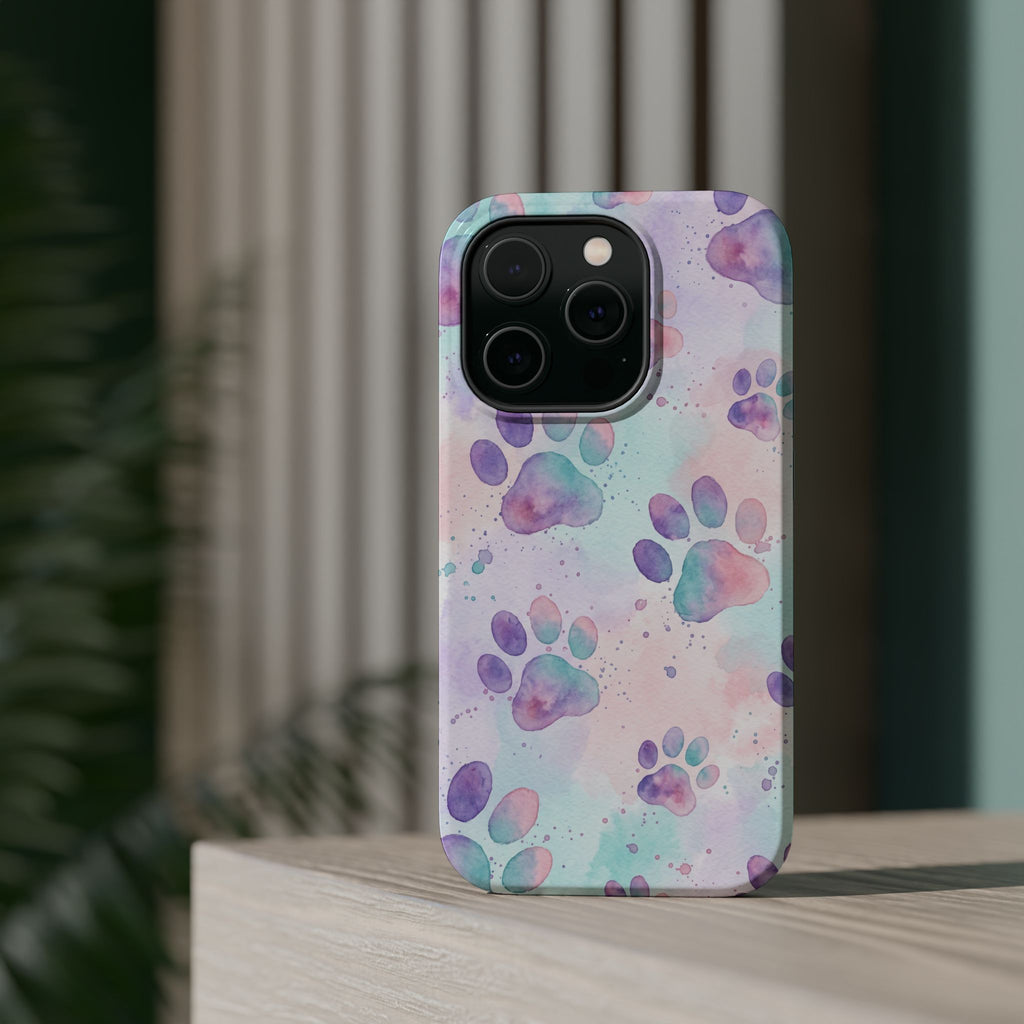 Watercolor Paw Print Phone Case — Impact-Resistant Wireless Charging Cover