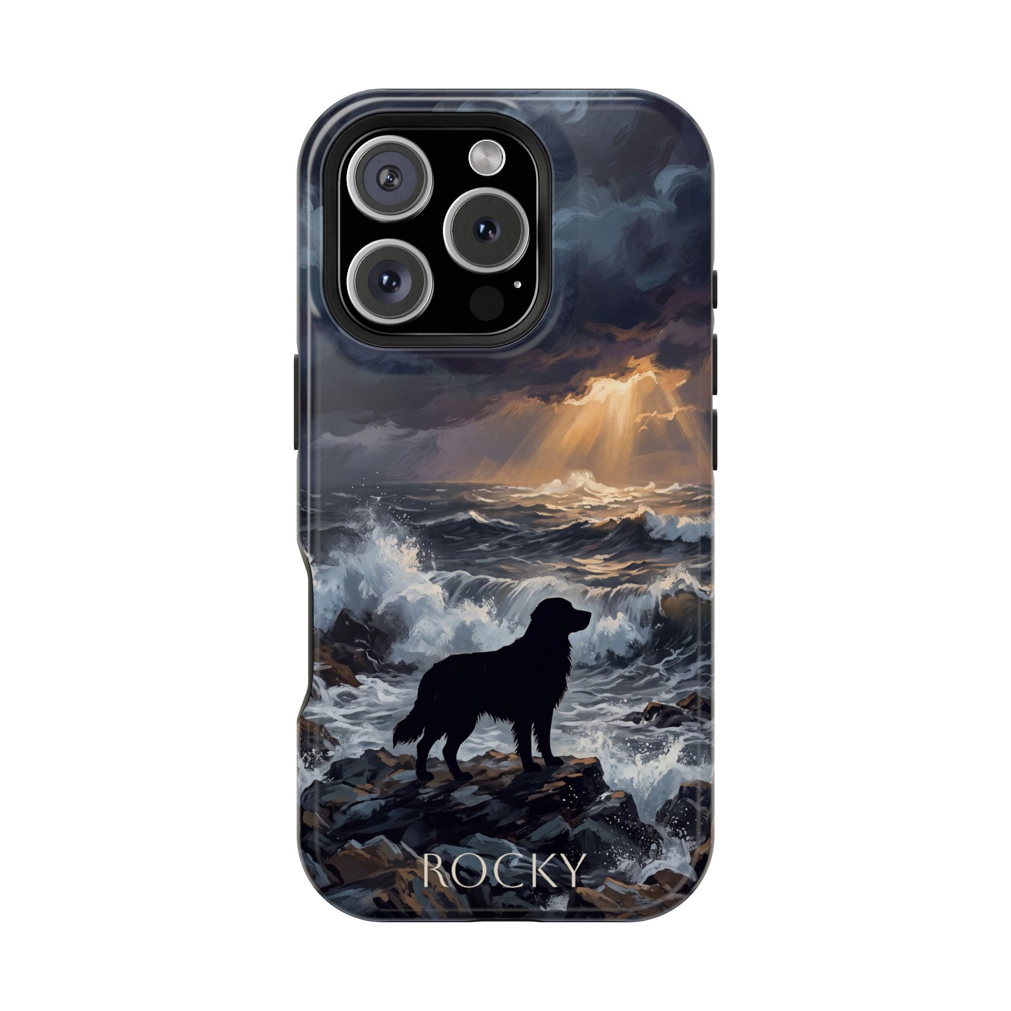 Personalized Golden Retriever Stormy Sea Phone Case — Wireless Charging Cover