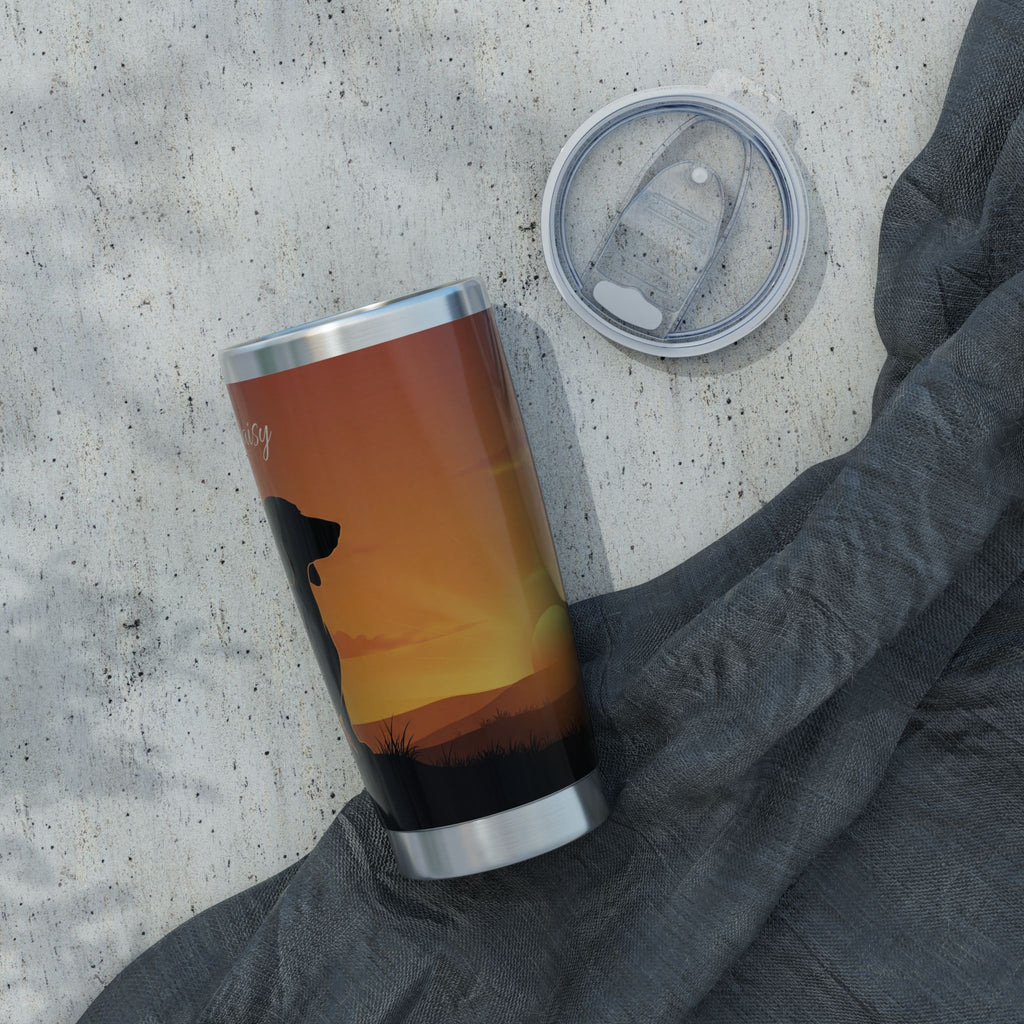 Dachshund Dad Stainless Tumbler — 20 oz Personalized Travel Mug with Sunset Silhouette Design