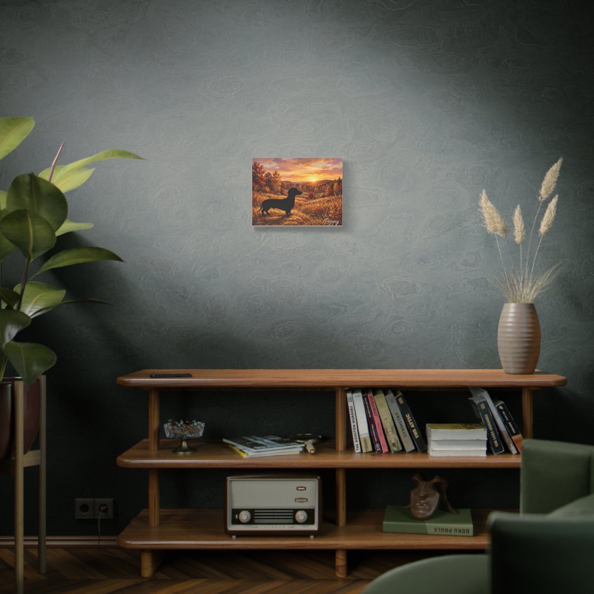 Dachshund Silhouette Personalized Canvas | Autumn Sunset Wall Art