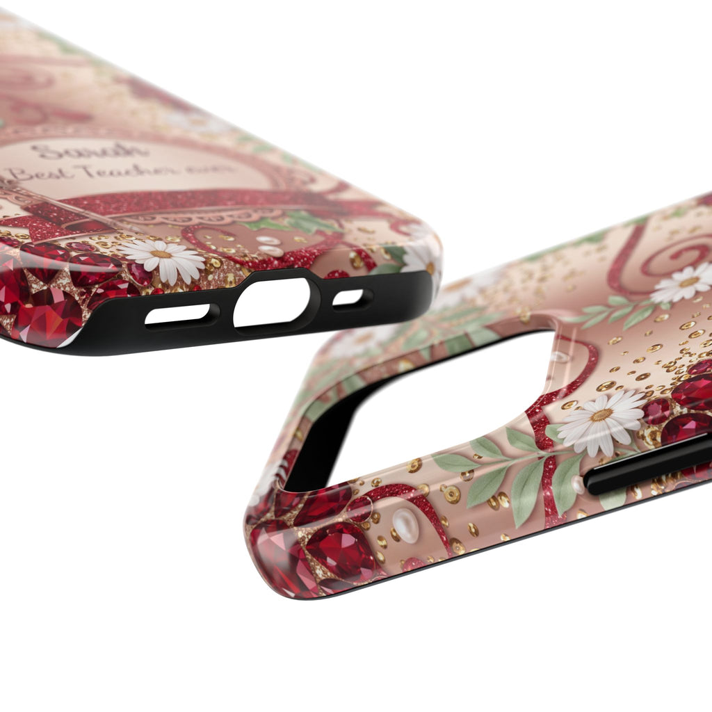 Personalized Teacher Phone Case — Custom Name and Message - Floral Jeweled Design