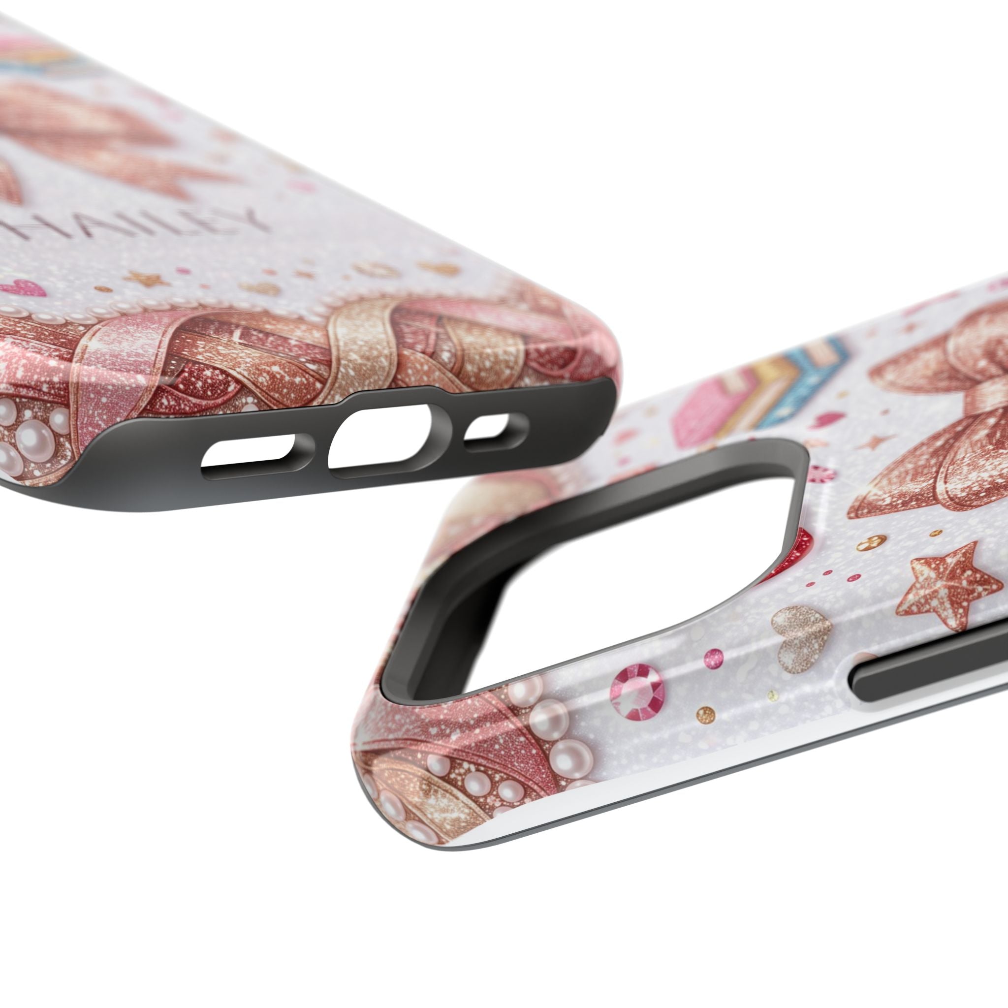Rose Gold Glitter Bow Personalized Teacher Phone Case — Wireless Charging Cover