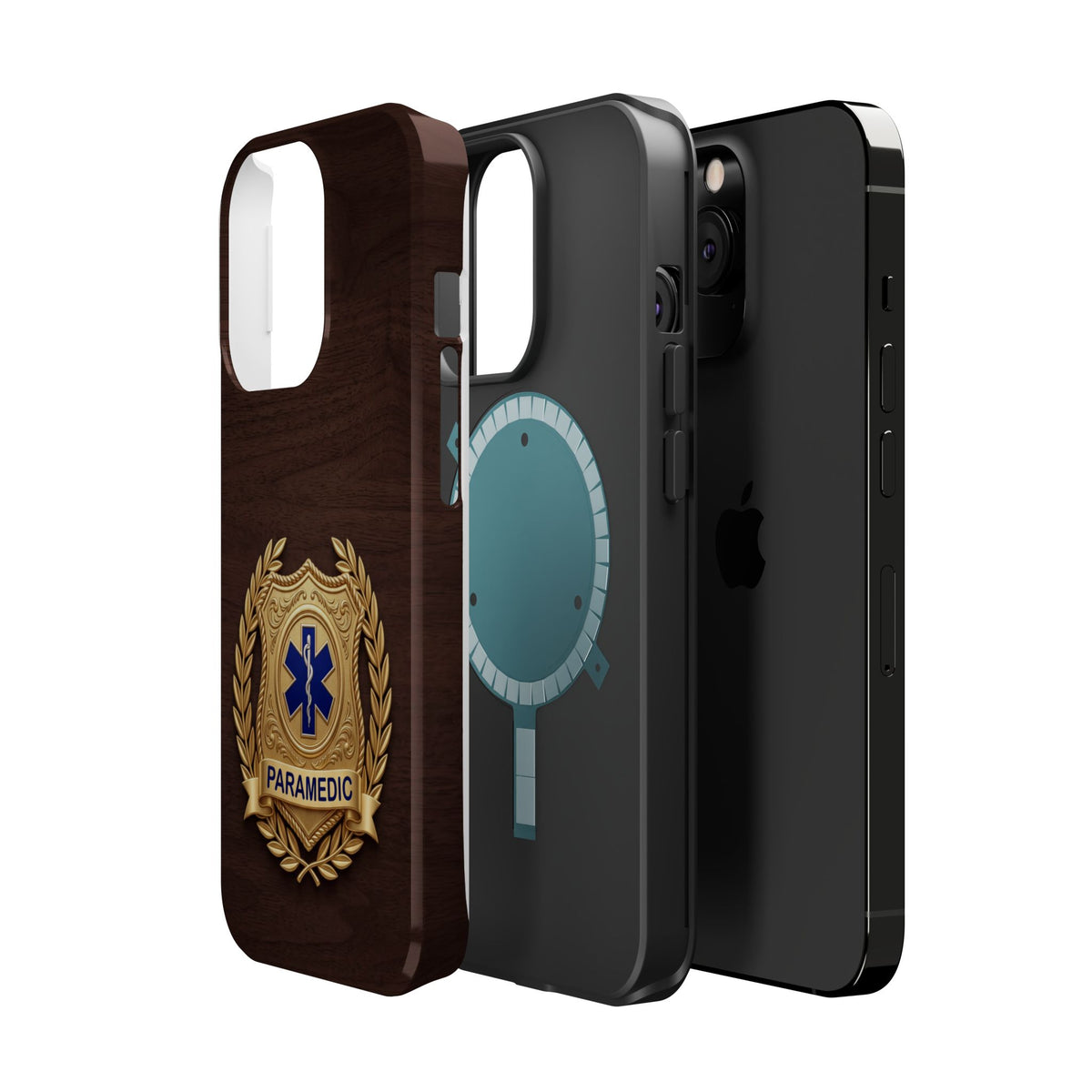 Gold Paramedic Laurel Badge Wood Phone Case — Magnetic Wireless Charging Cover
