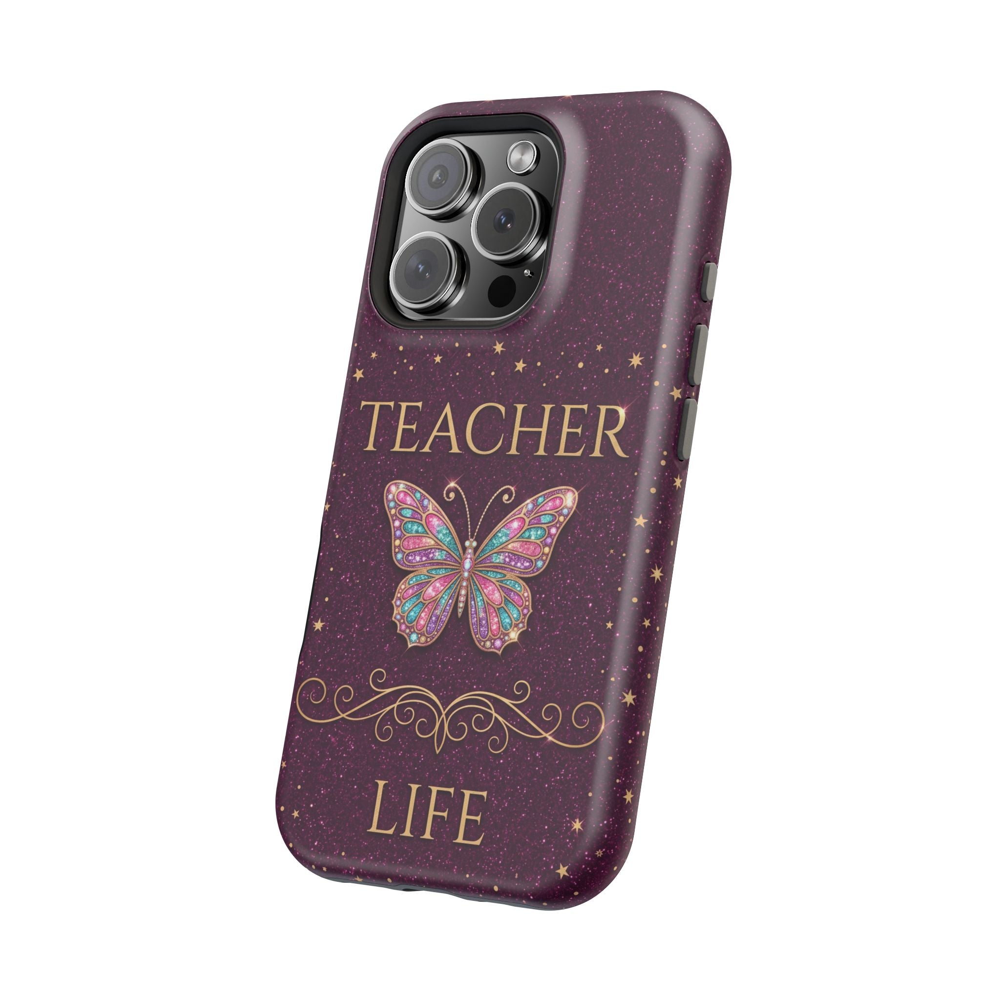 Teacher Life Glitter Butterfly Phone Case — Wireless Charging Cover