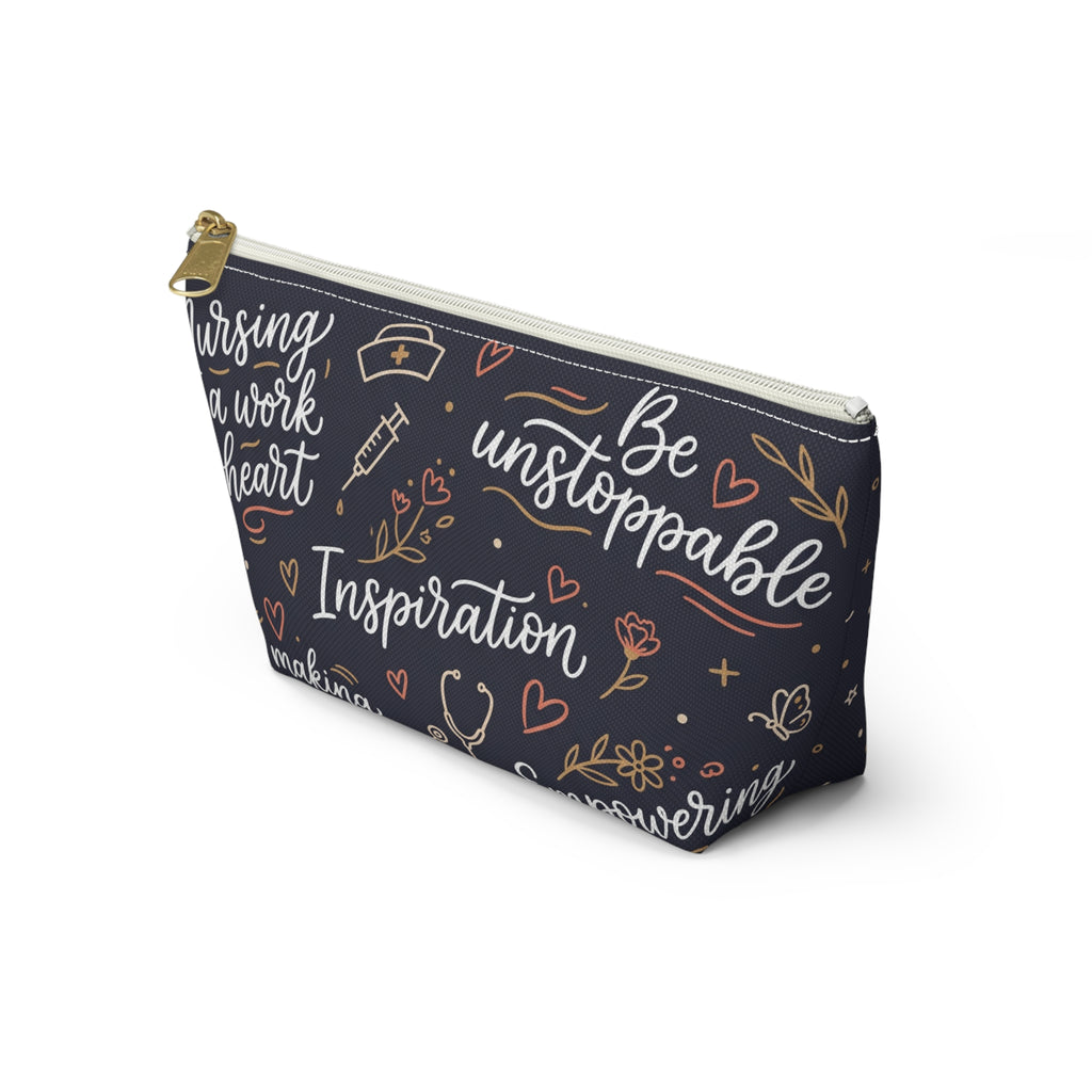 Nursing Boho Quote Accessory Pouch — T-Bottom Zipper Bag