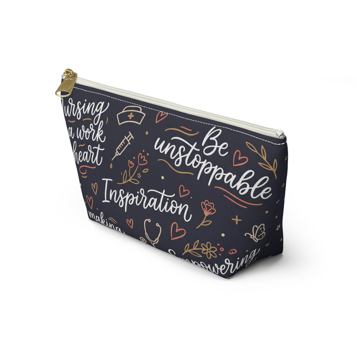 Nursing Boho Quote Accessory Pouch — T-Bottom Zipper Bag